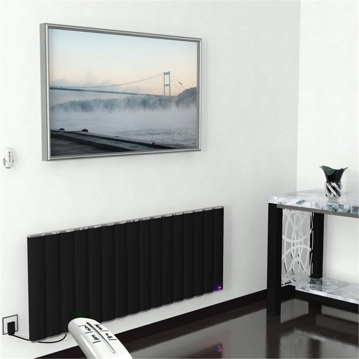 Elektrikli Alüminyum Radyatör 1600 Watt 600x1600 Mat Siyah Uzaktan Kumandalı