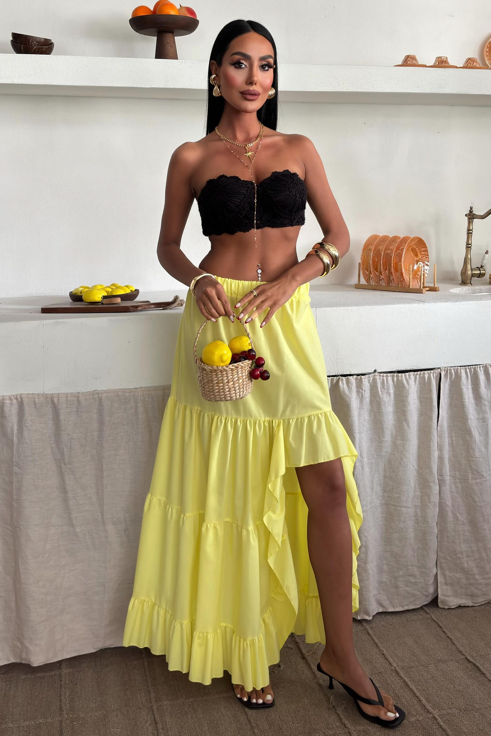 S4Y4037Audrey Fıfrlı Yırtmaç Detay Etek 4037