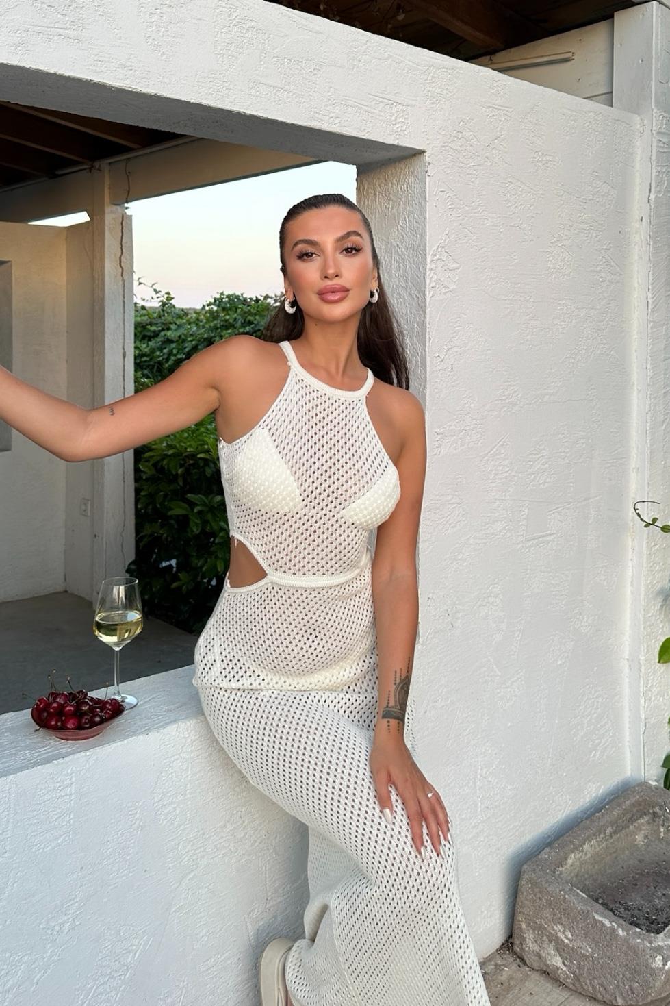 S4Y2767Aurelie Ajurlu Cut Out Elbise 2767
