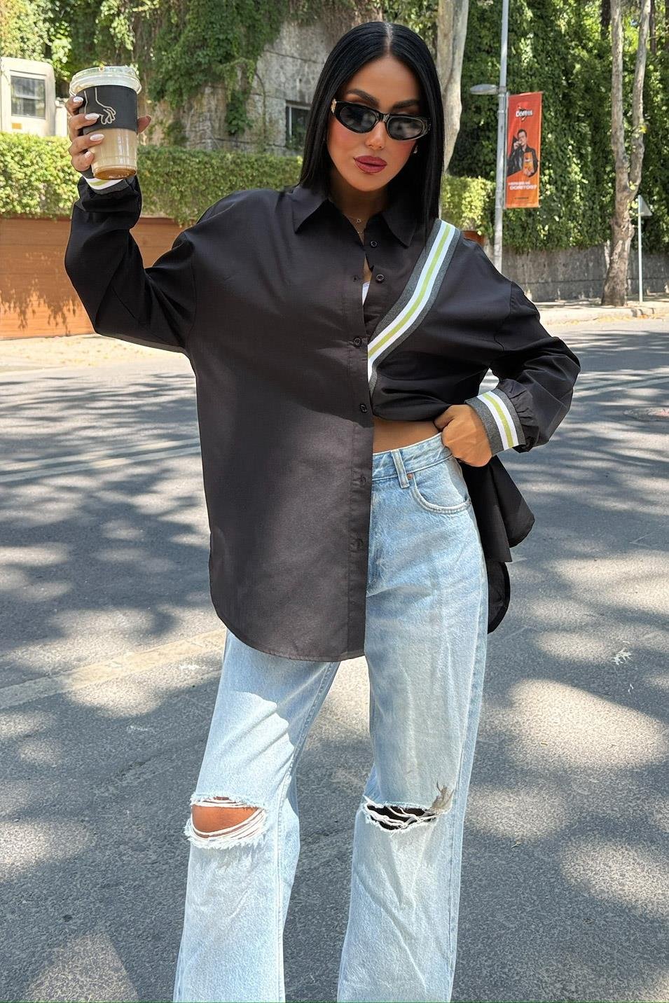 S5Y3436Bant Detaylı Oversize Poplin Gömlek 3436