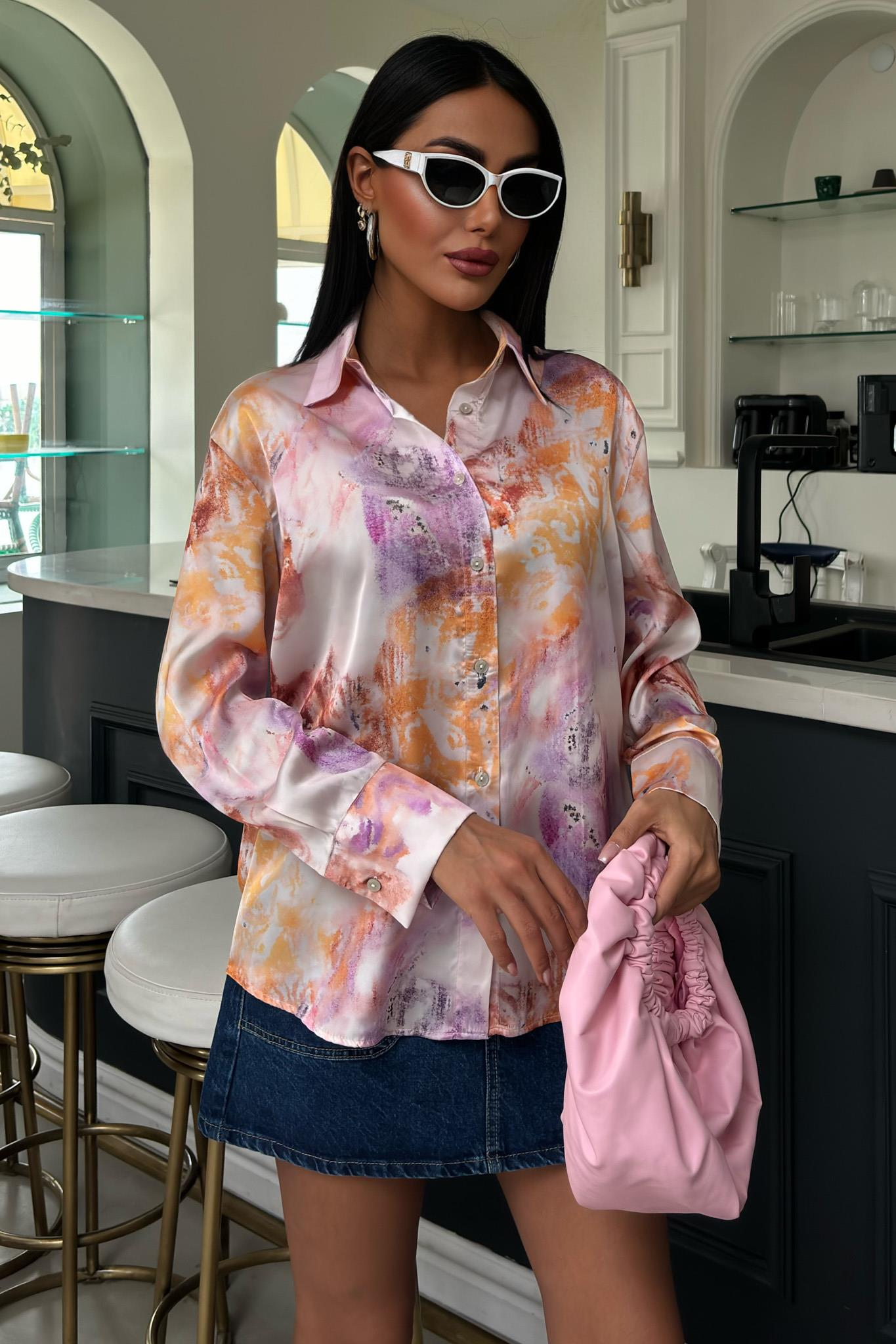 S5Y3409Batik Desenli Saten Gömlek 3409