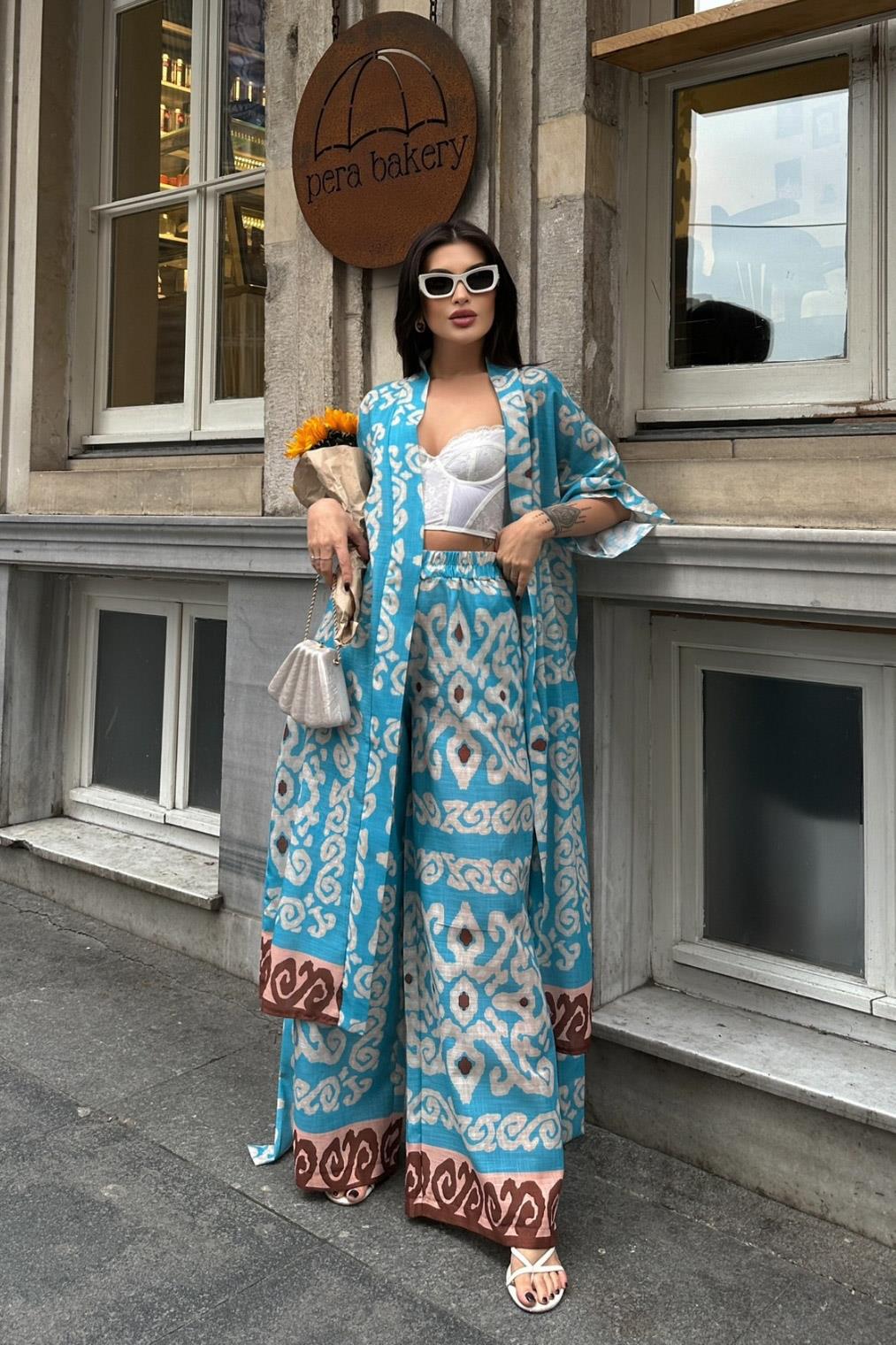 S4Y9714Berry Su Yollu Saten Kimono Takım 9714-08