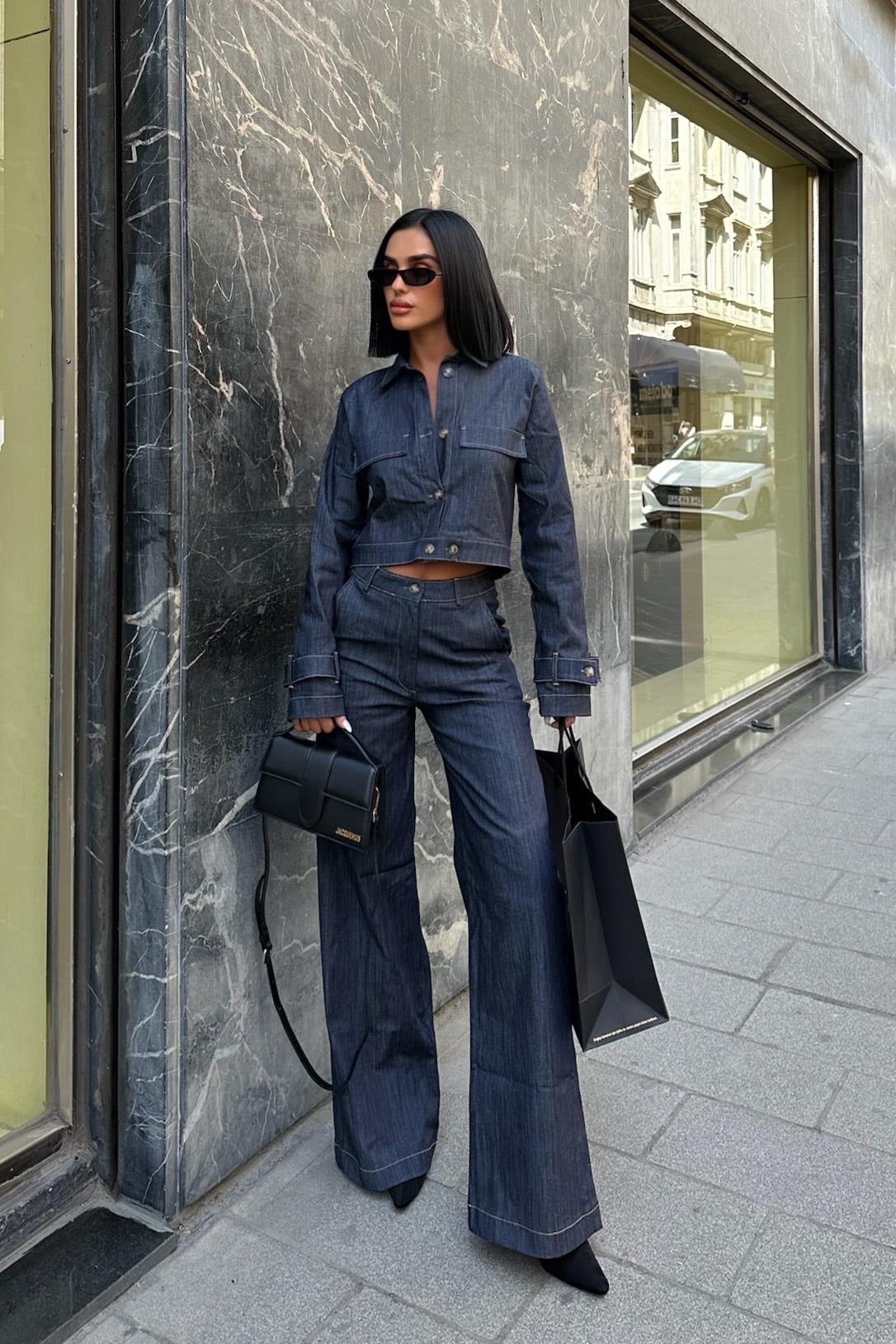 S5K9950Broklyn Denim Palazzo Pantolon Takım 9950