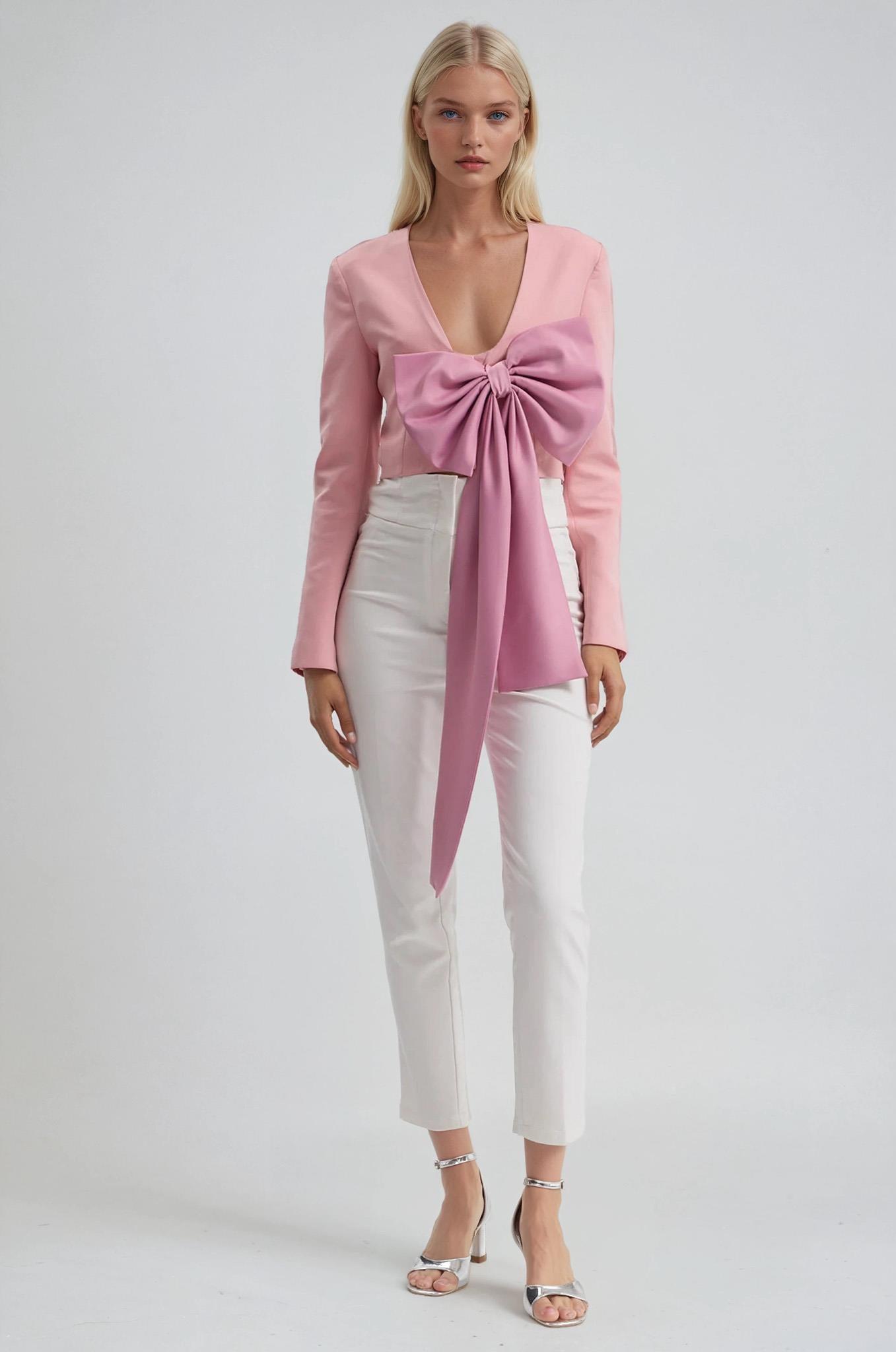 S6K6188MSBüyük Fiyonk Detaylı Derin V Yaka Crop Blazer Ceket 6188