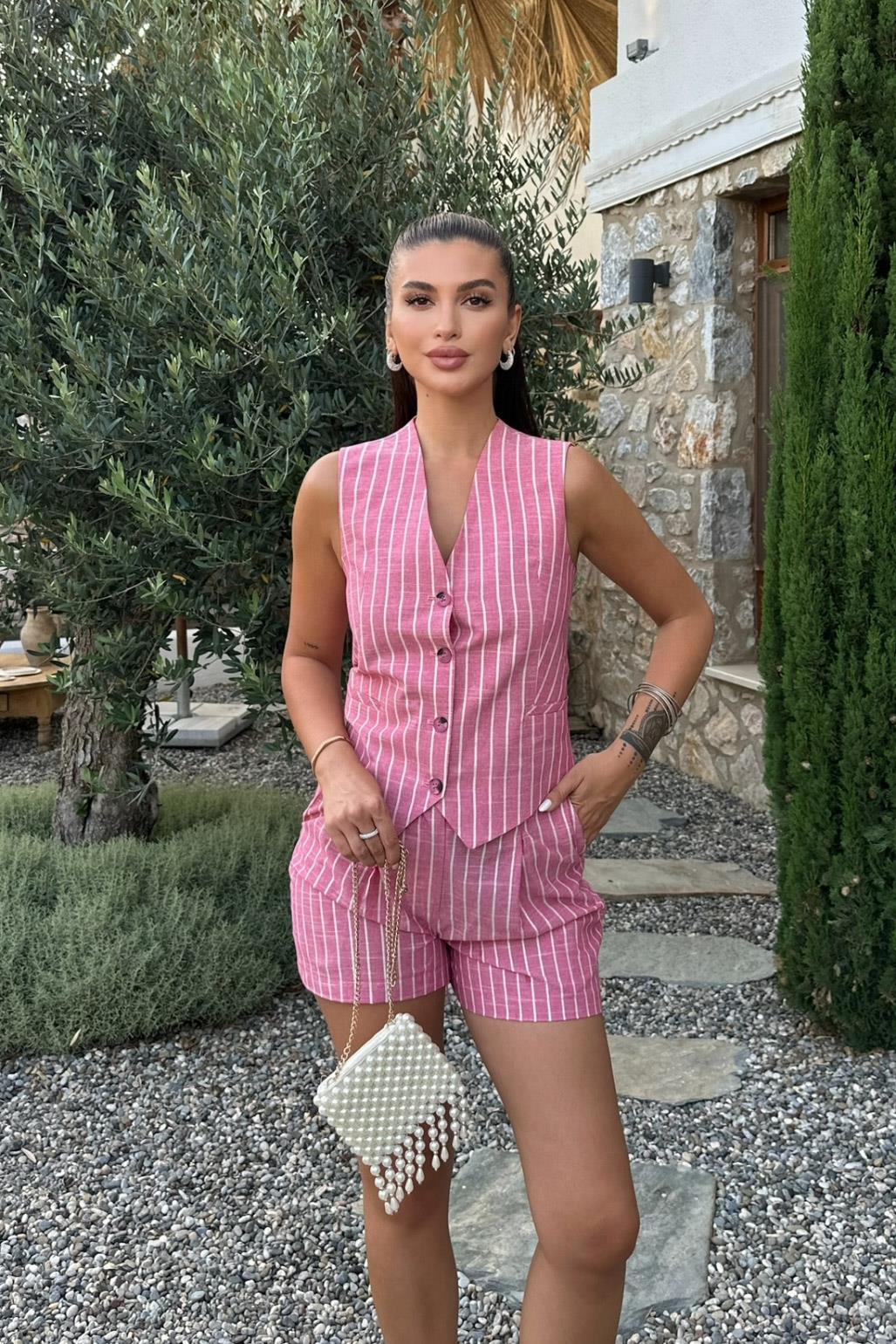 S4Y9821Carla Işıltılı Yelek Şort Takım 9821