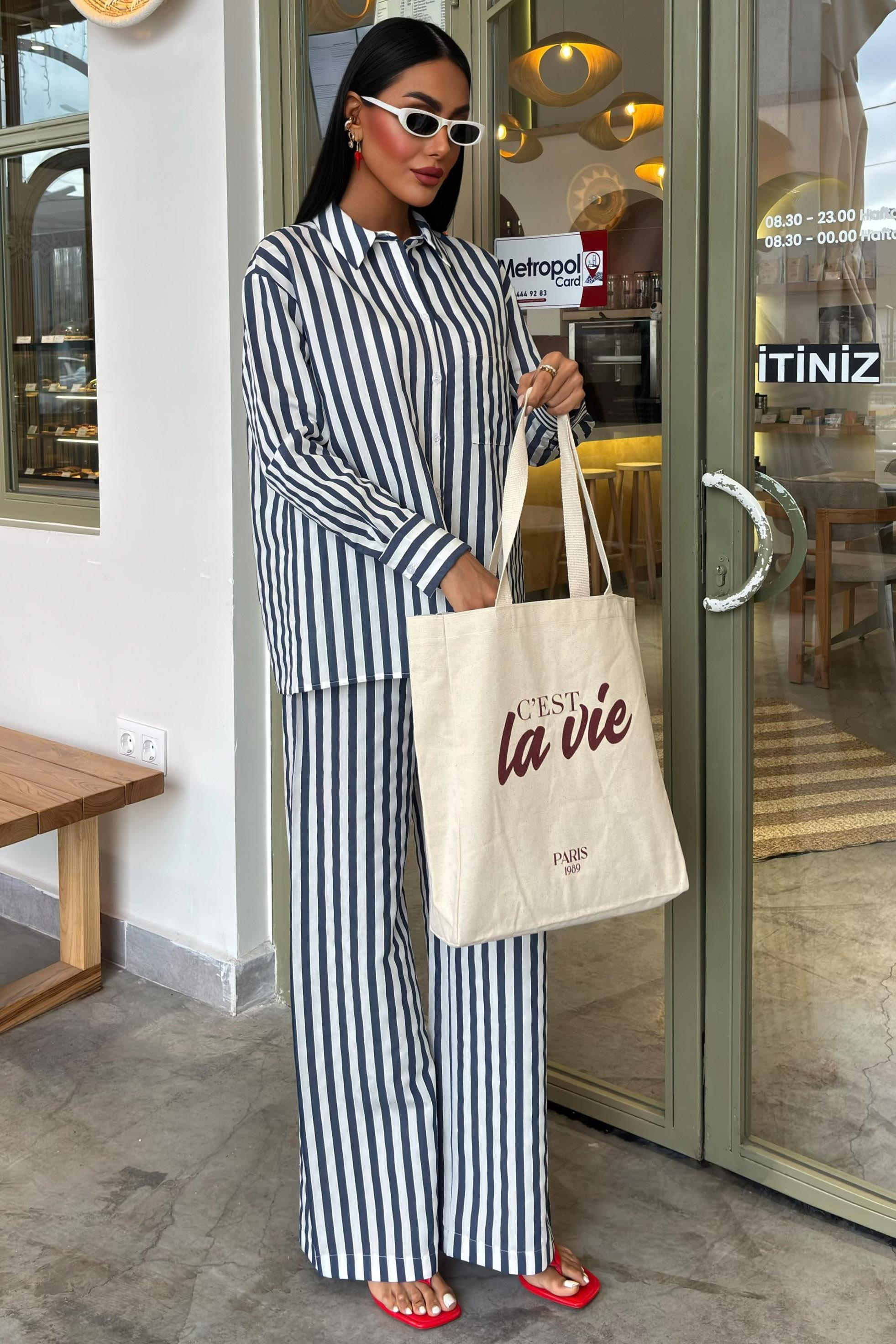 S5Y10172Casual Striped Suit with Pocket Detail 10172