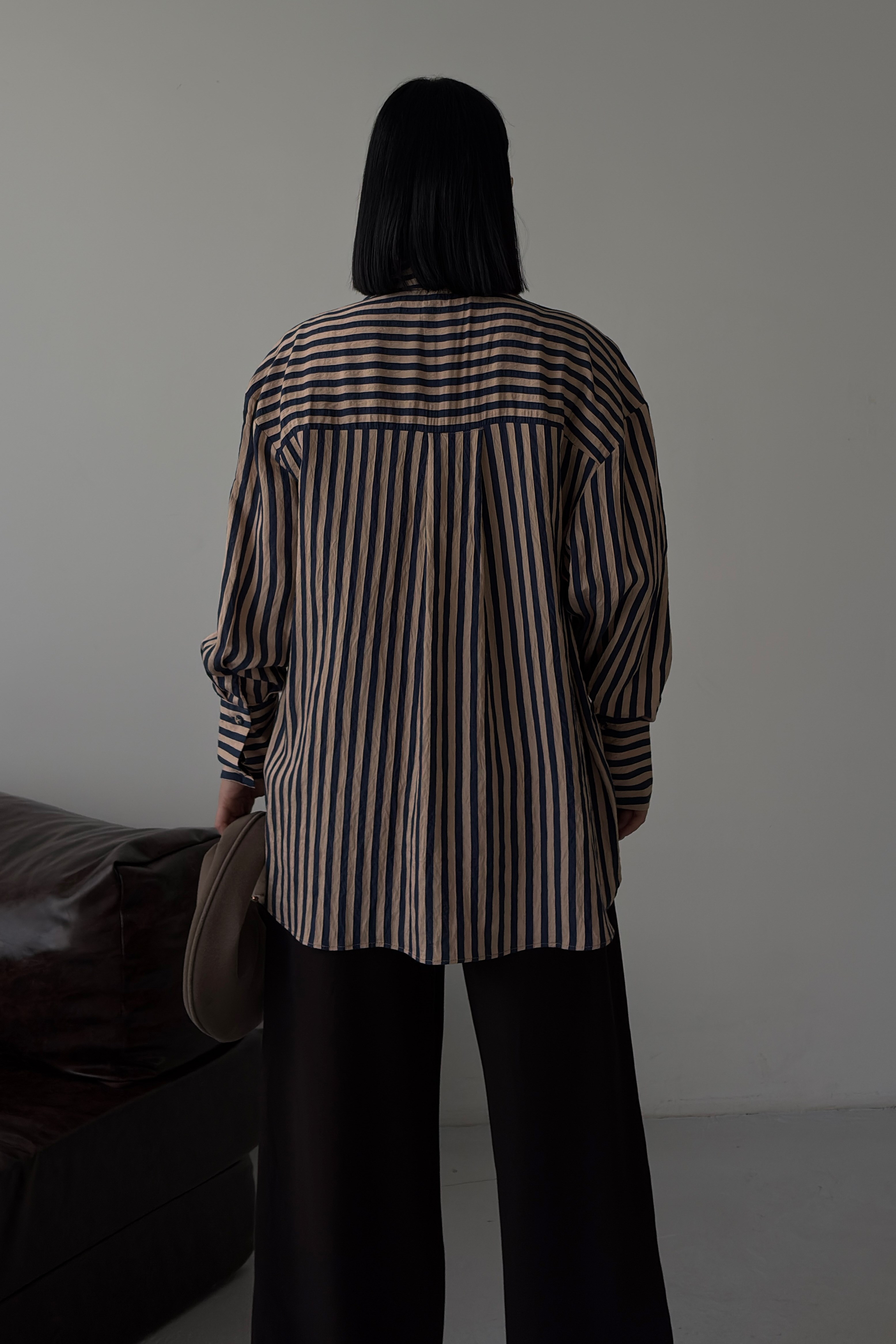 S6Y3504DKÇizgili Oversize Basic Gömlek 3504