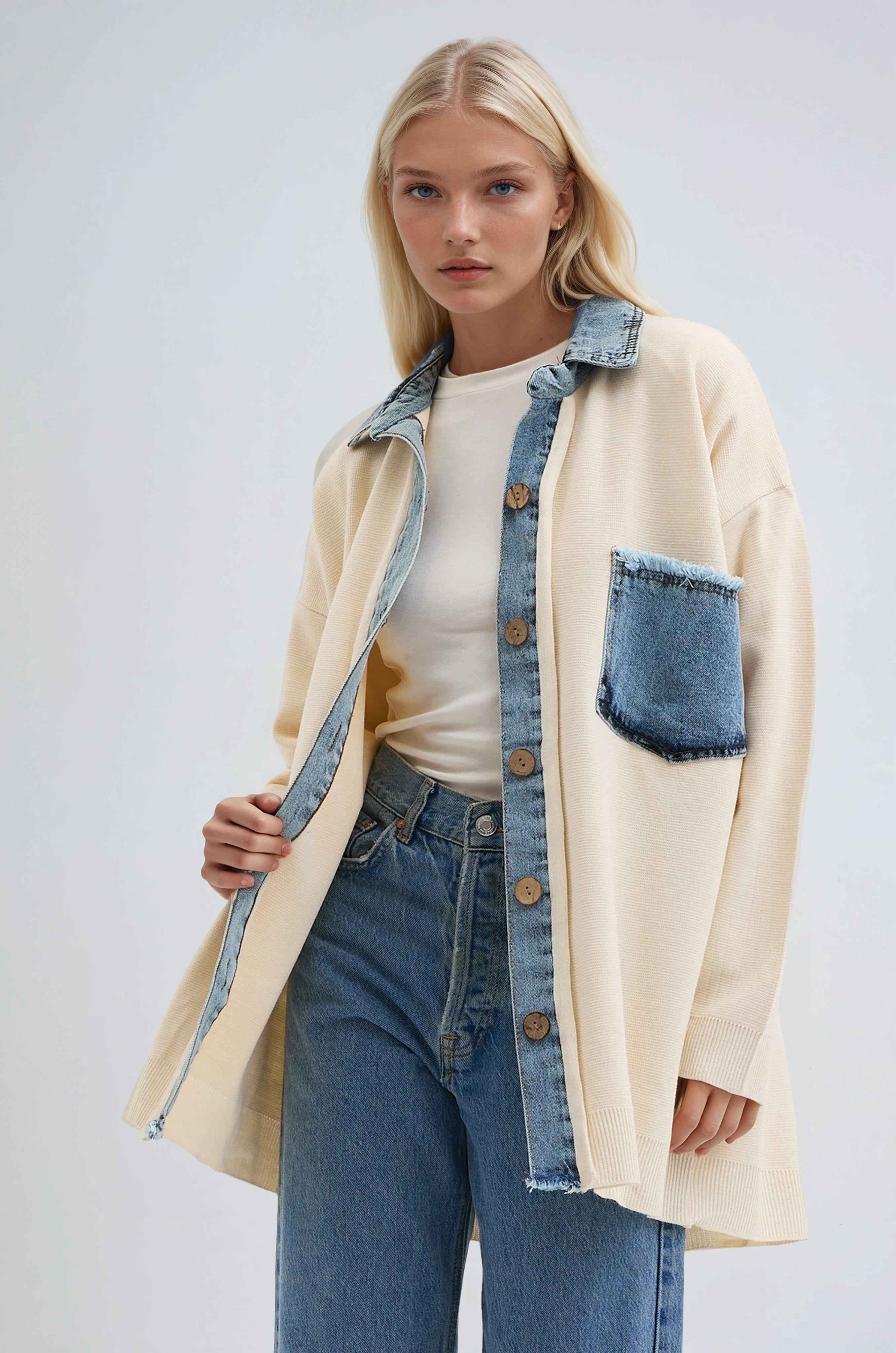 S6K5195NXDenim Garnili Rahat Hırka 5195