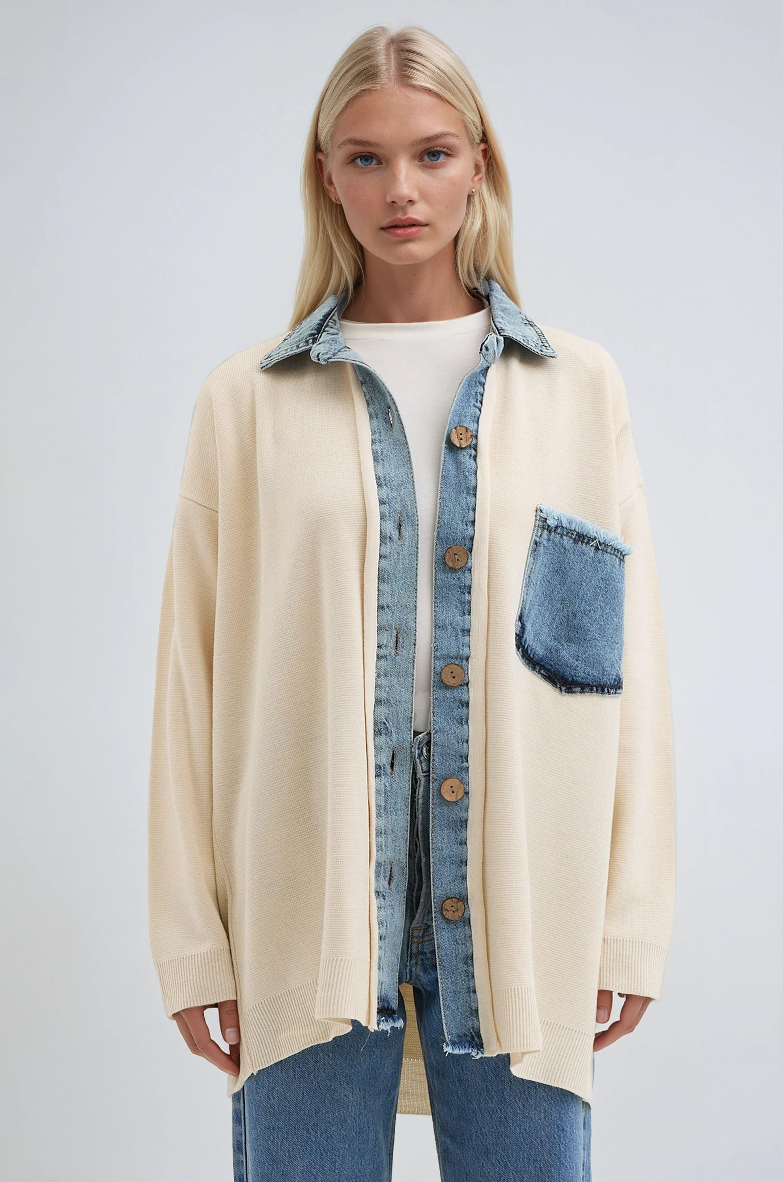 S6K5195NXDenim Garnili Rahat Hırka 5195