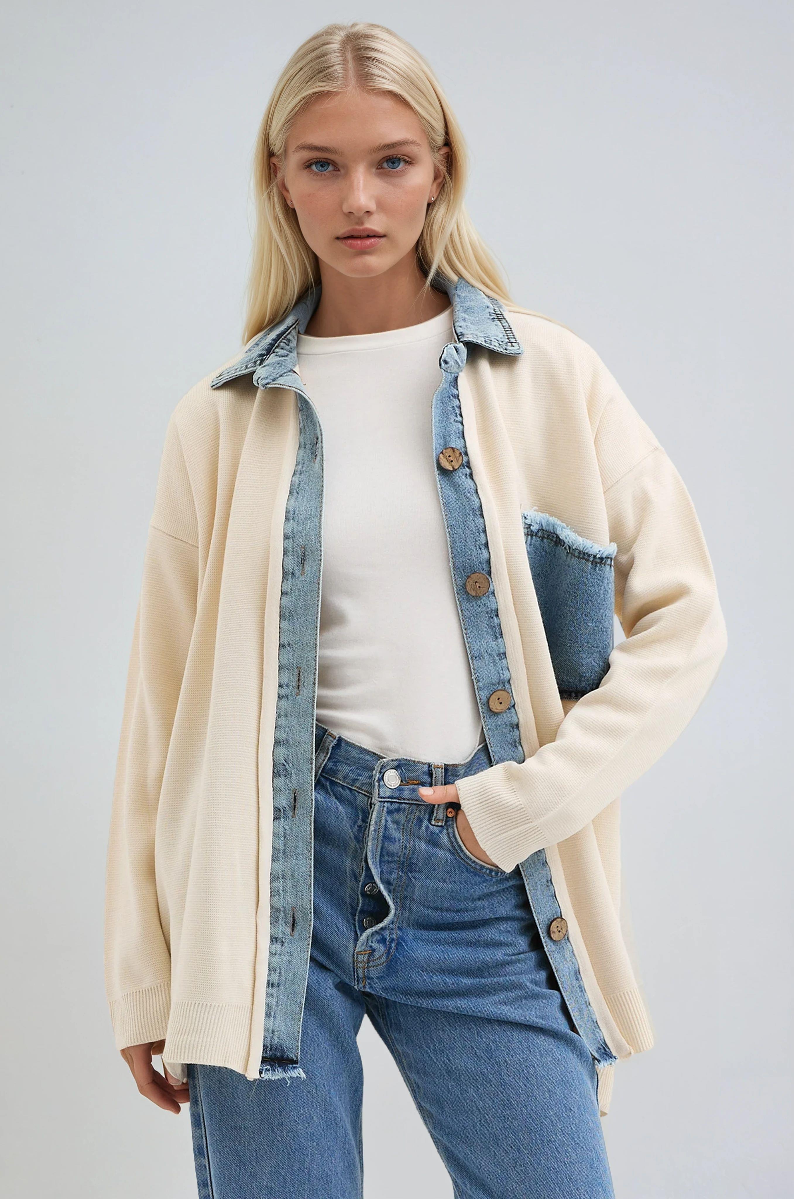 S6K5195NXDenim Garnili Rahat Hırka 5195