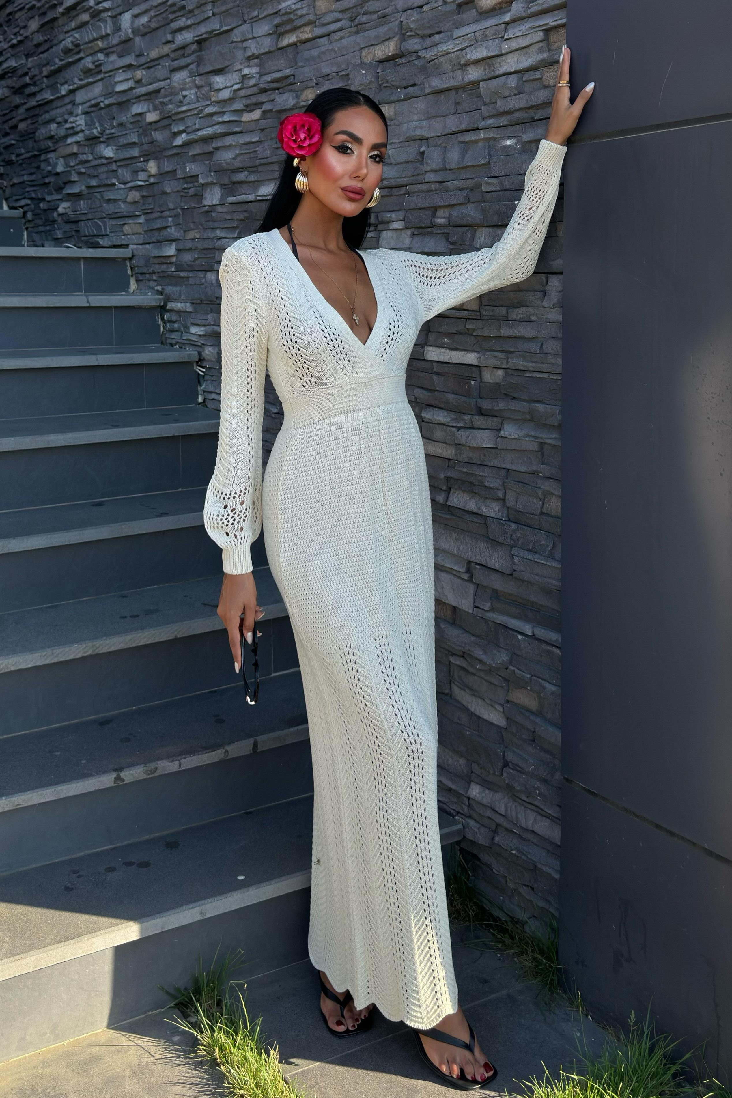 S5Y2856Deep Neck Knit Dress 2856