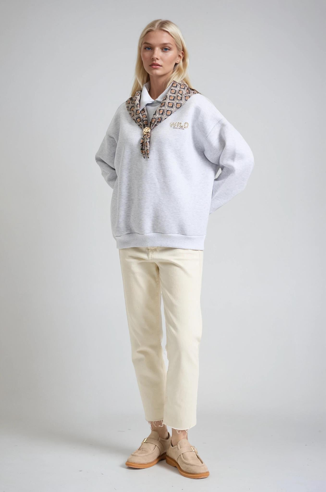 S6K3498DKEşarp Detaylı Oversize Sweatshirt 3498