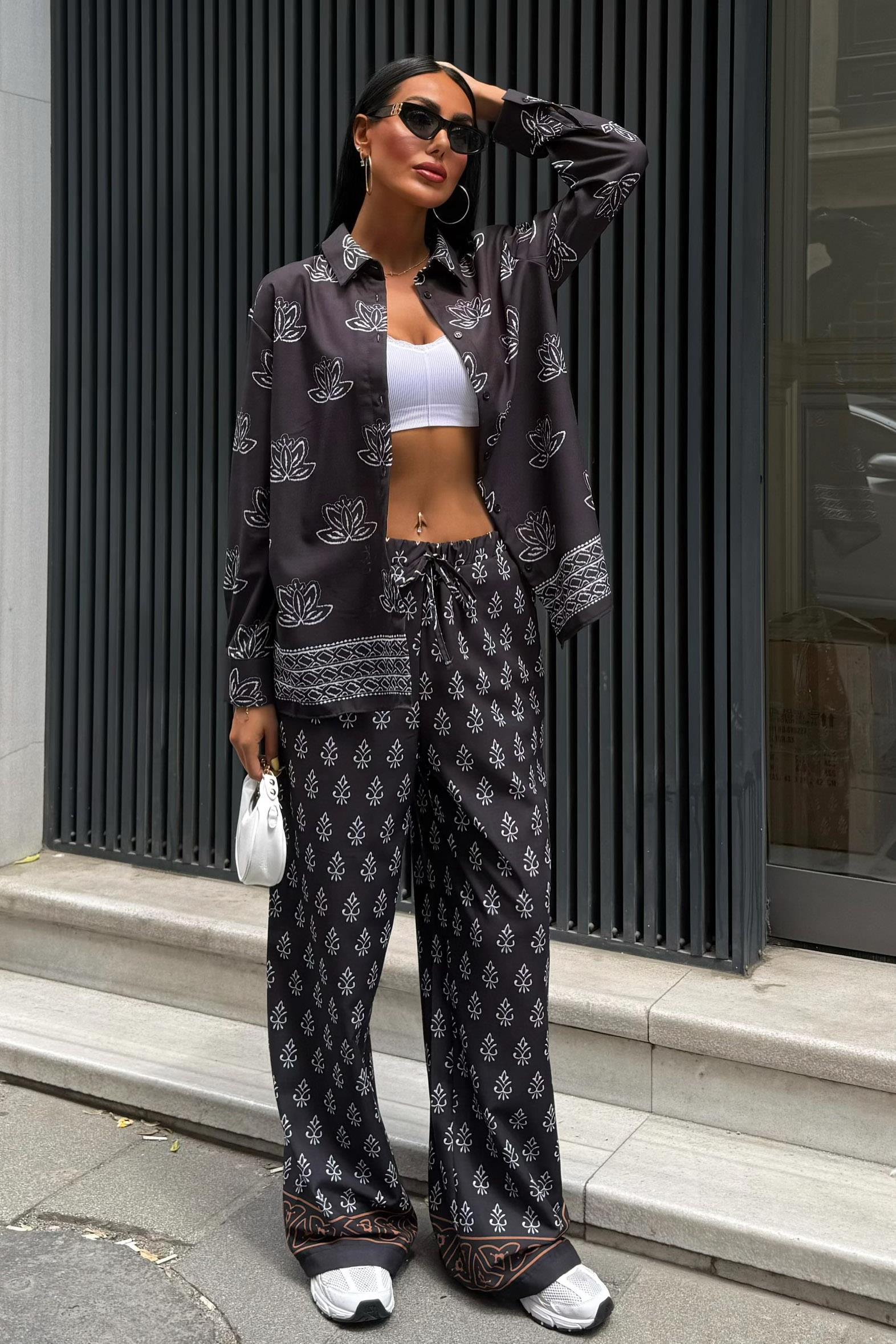 S5Y10120Ethnic Patterned Two Piece Linen Suit 10120