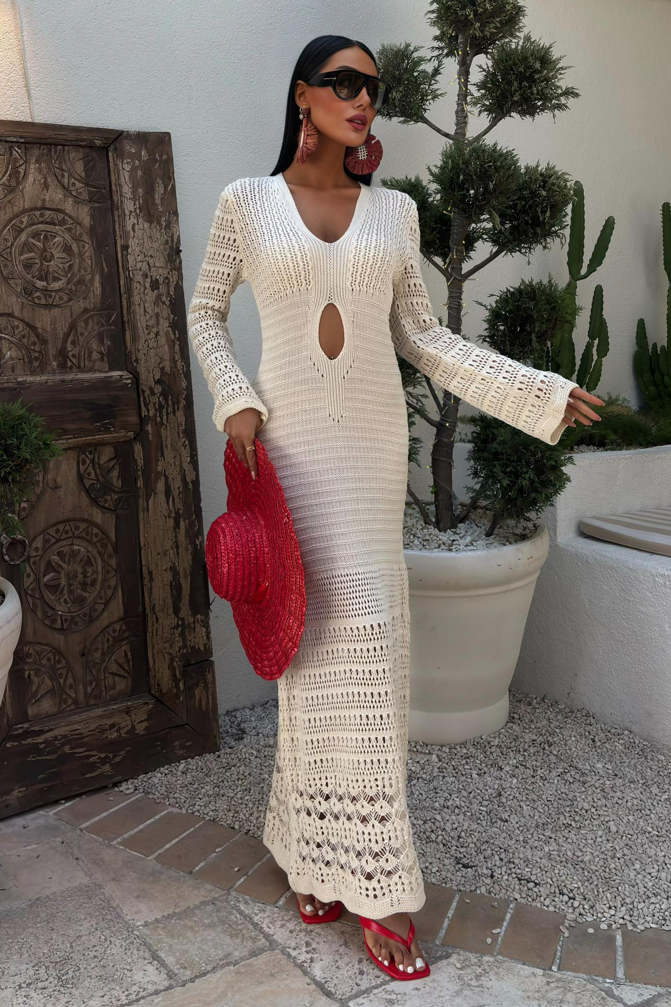 S5Y2835Openwork Dress with Navel Openwork 2835