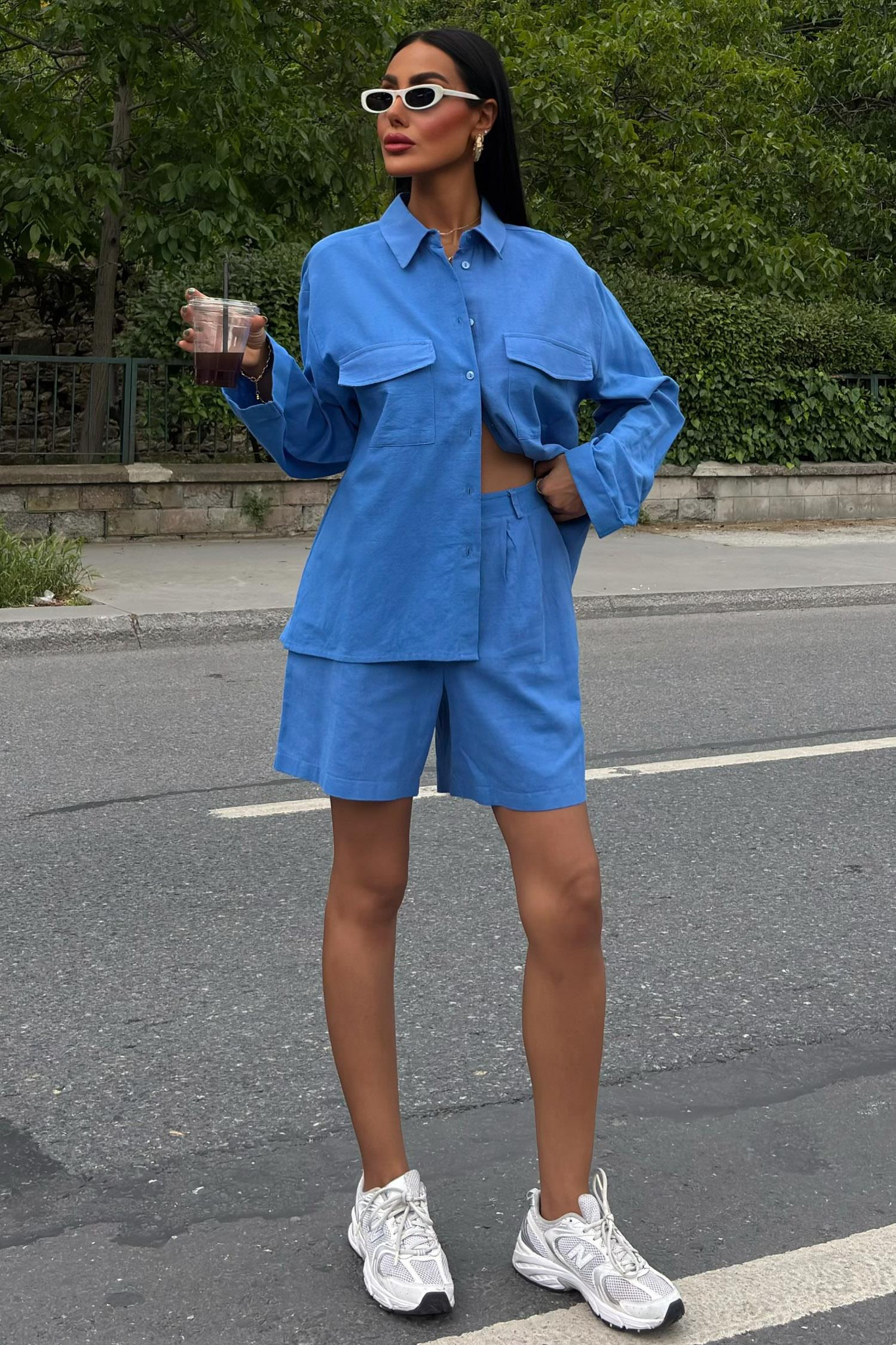 S5Y10130Shirt and Shorts Flamed Linen Set 10130