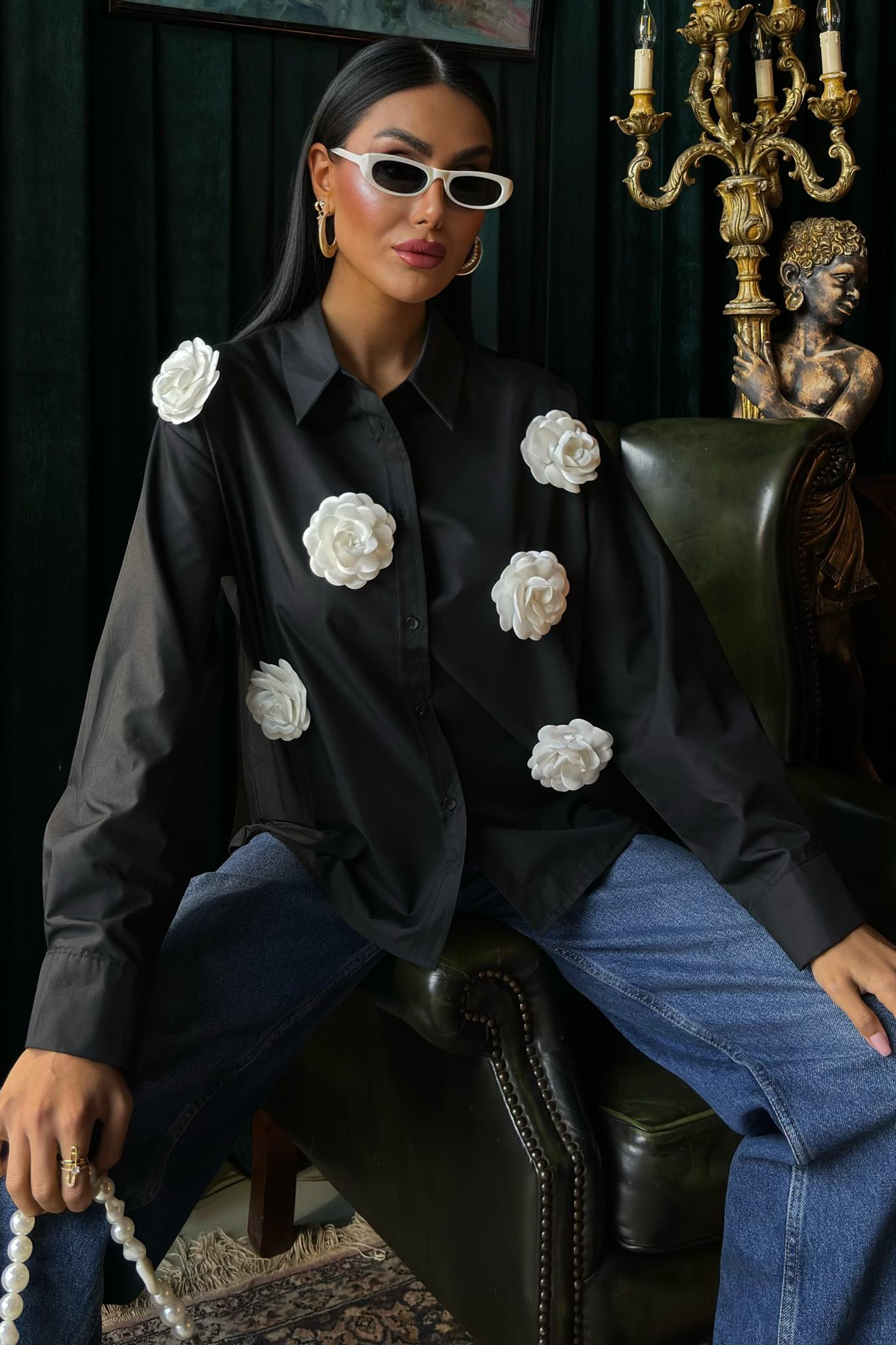 S5Y3442Gül Aksesuarlı Poplin Gömlek 3442