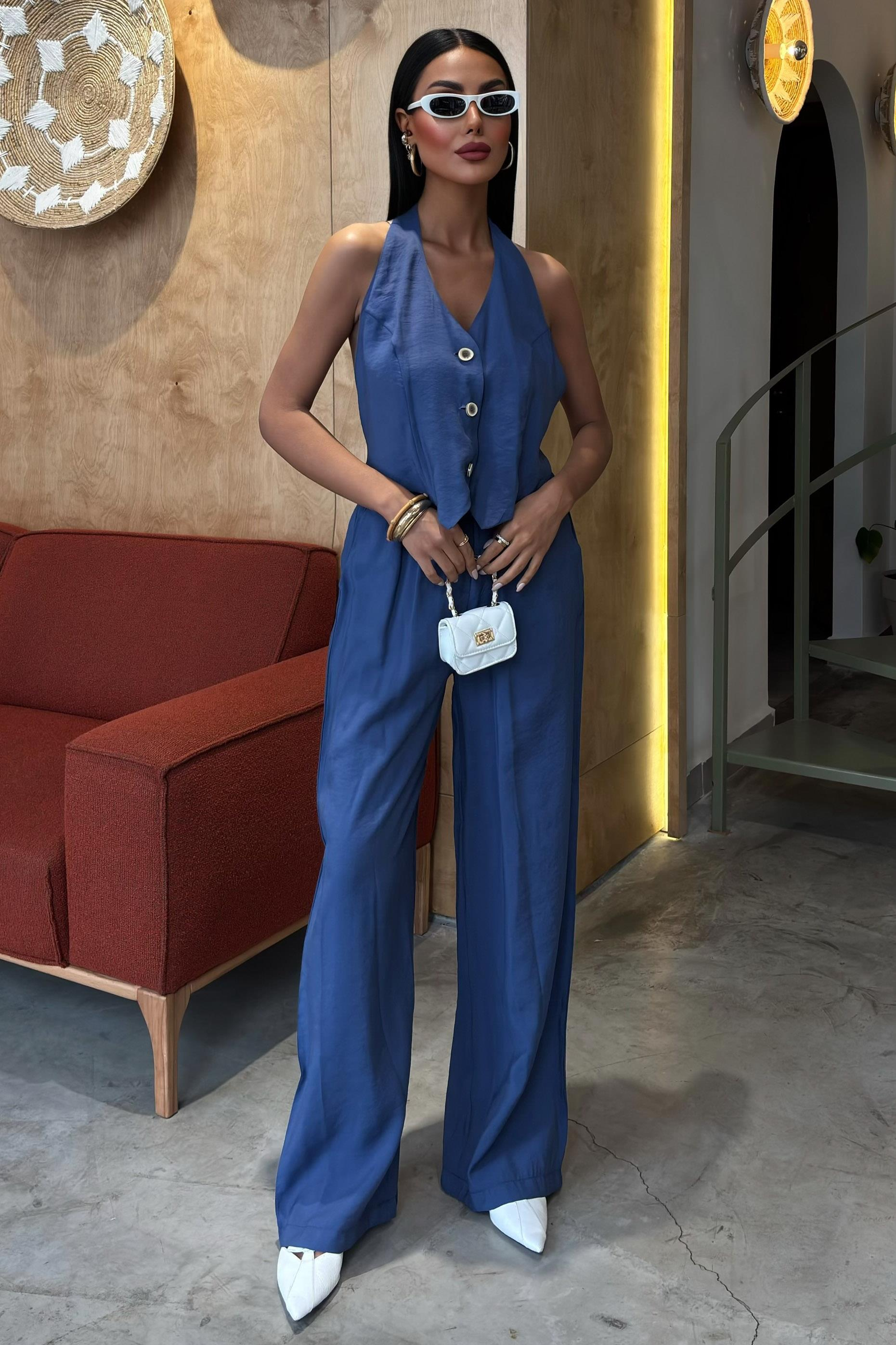 S5Y10144Halter Yaka Yelekli Modal Takım 10144