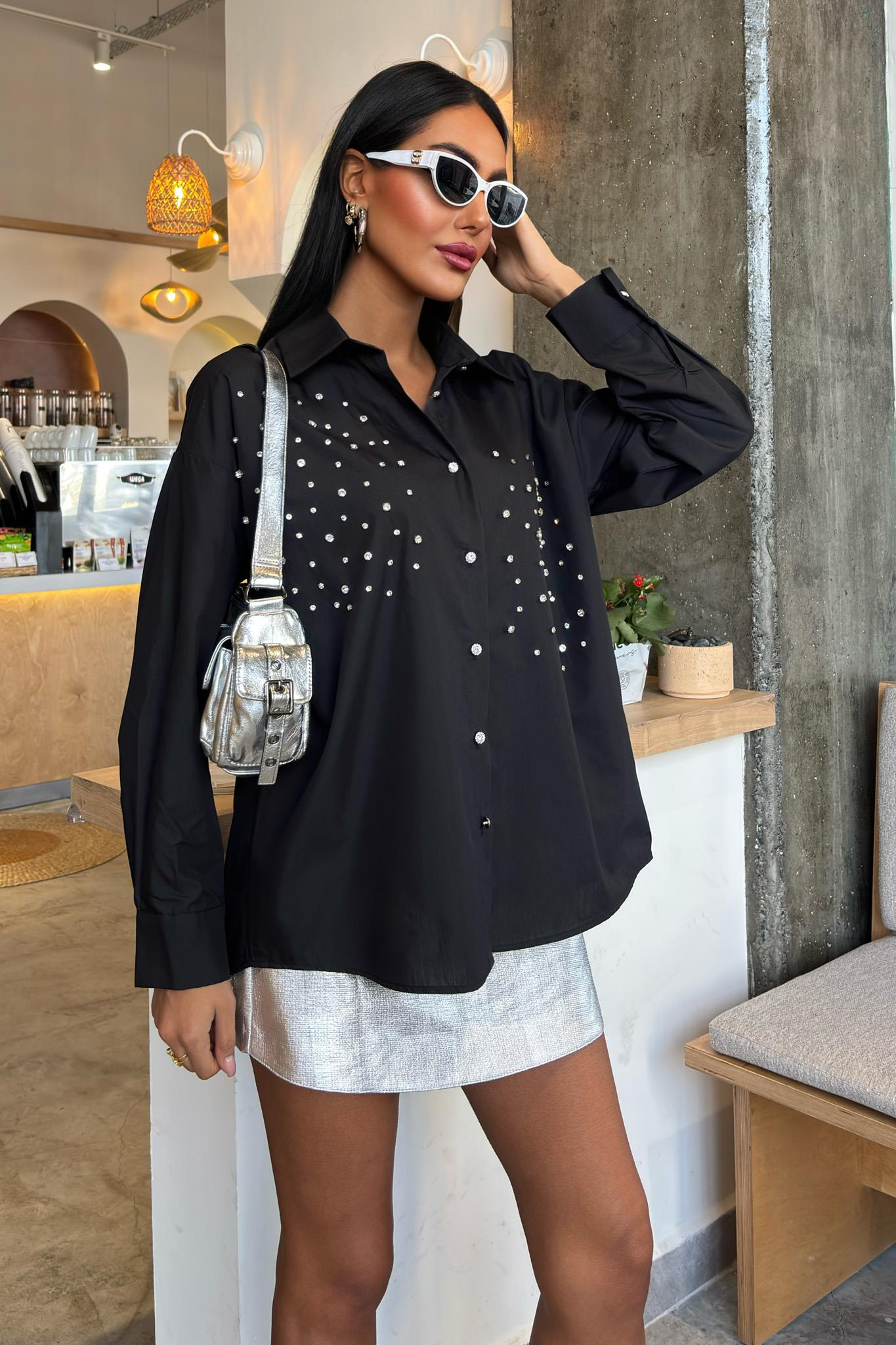 S5Y3413Kristal Taş Çakımlı Poplin Gömlek 3413