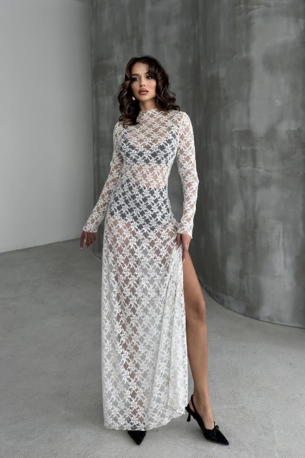 S4Y2735Lilie Dantelli Yırtmaç Detay Elbise 2735-8
