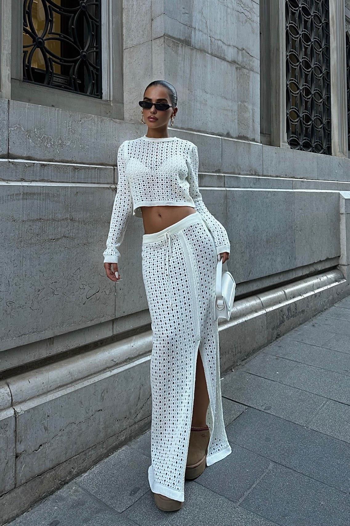S5K9882Macey Kroşe Crop Takım 9882