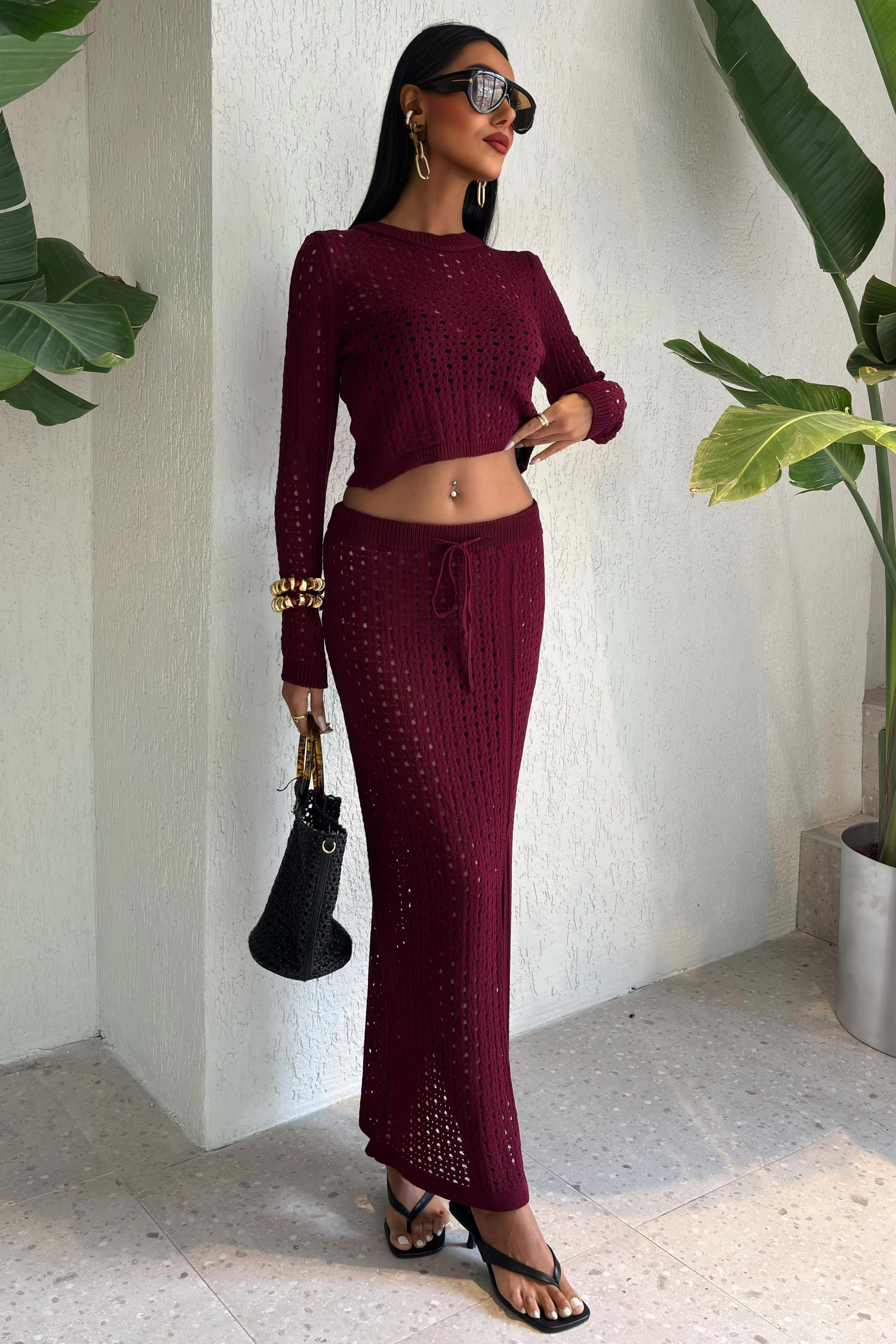 S5K9882Macey Kroşe Crop Takım 9882