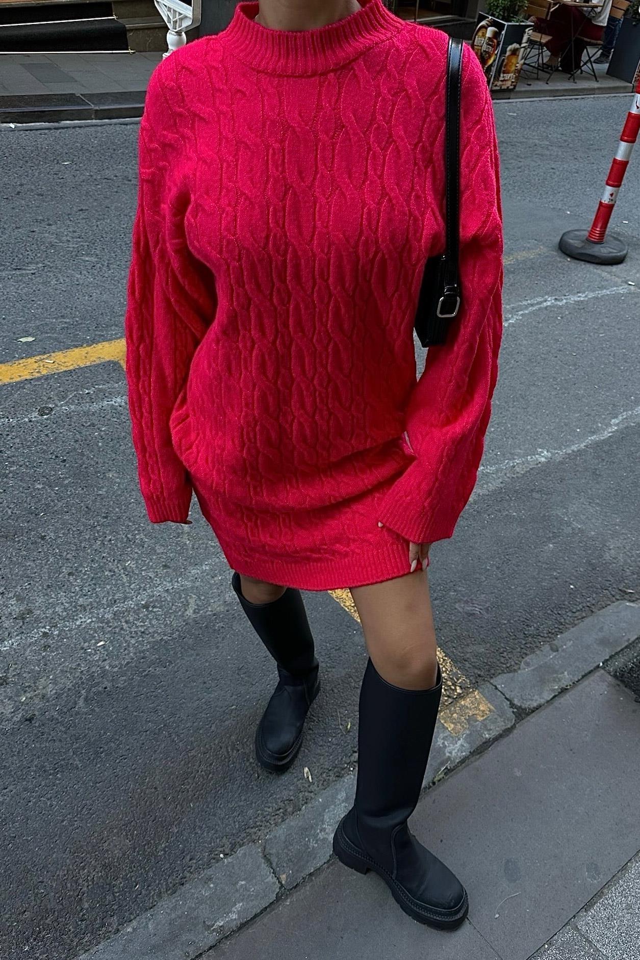 S4K2537Melanie Örgü Desen Mini Elbise 2537-02