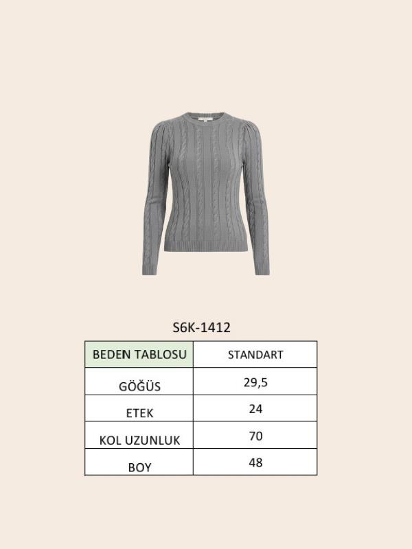 S6K1412FMÖrgü ve Şerit Desenli Triko Kazak 1412