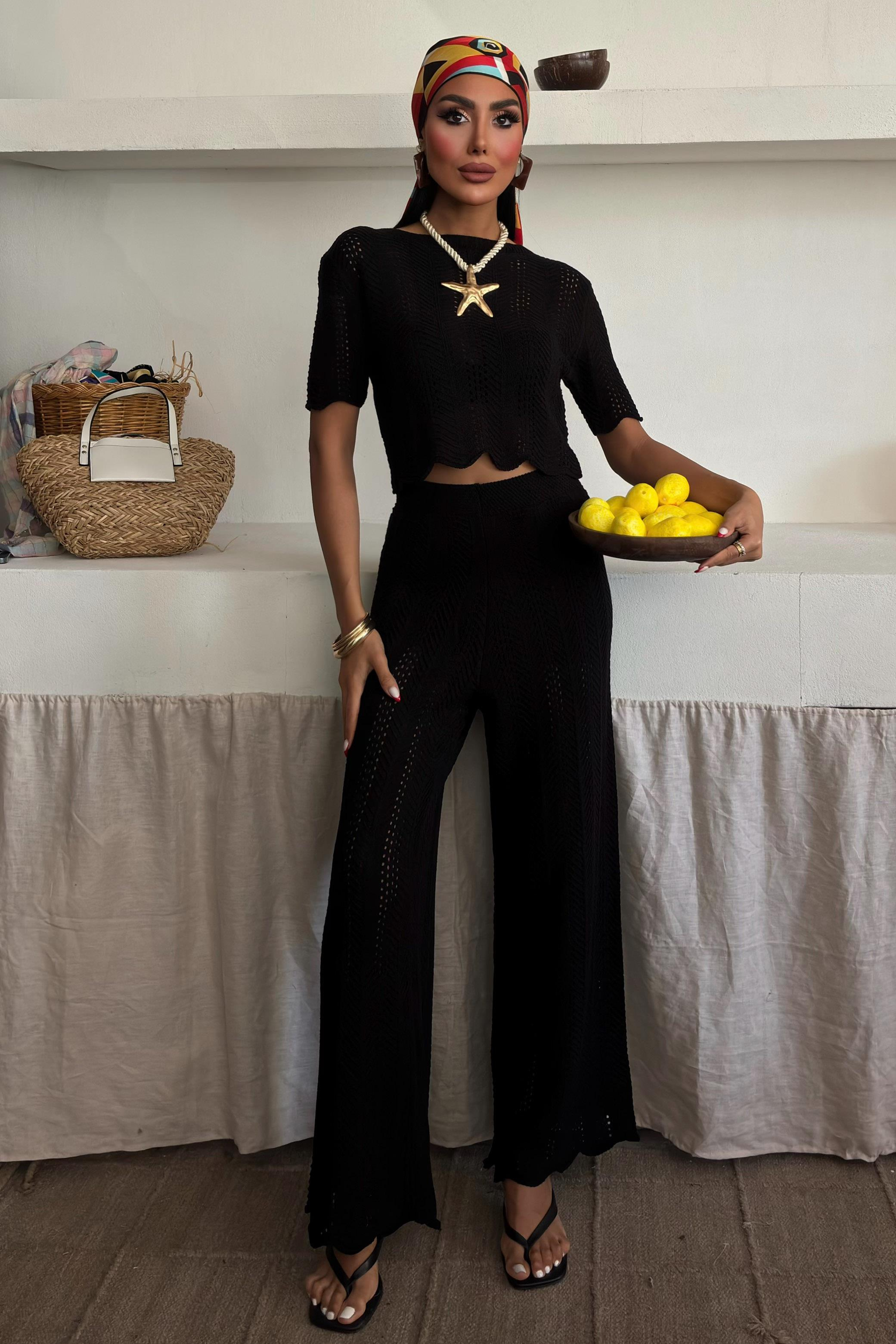 S5Y10084Knitted Blouse Trousers Two Piece Set 10084-025