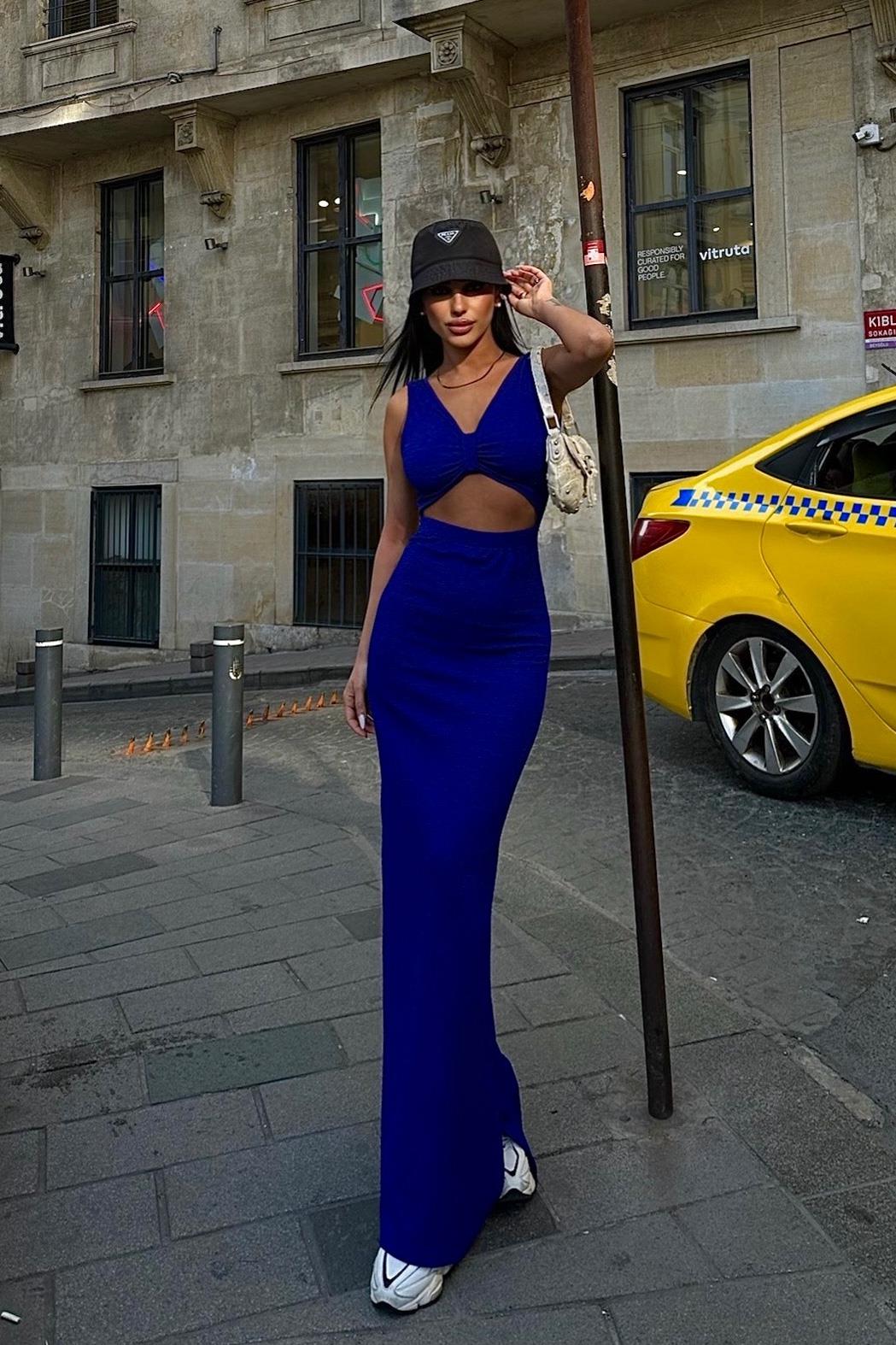 S4Y2724Tulipe Cut Out Büzgülü Elbise 2724-8