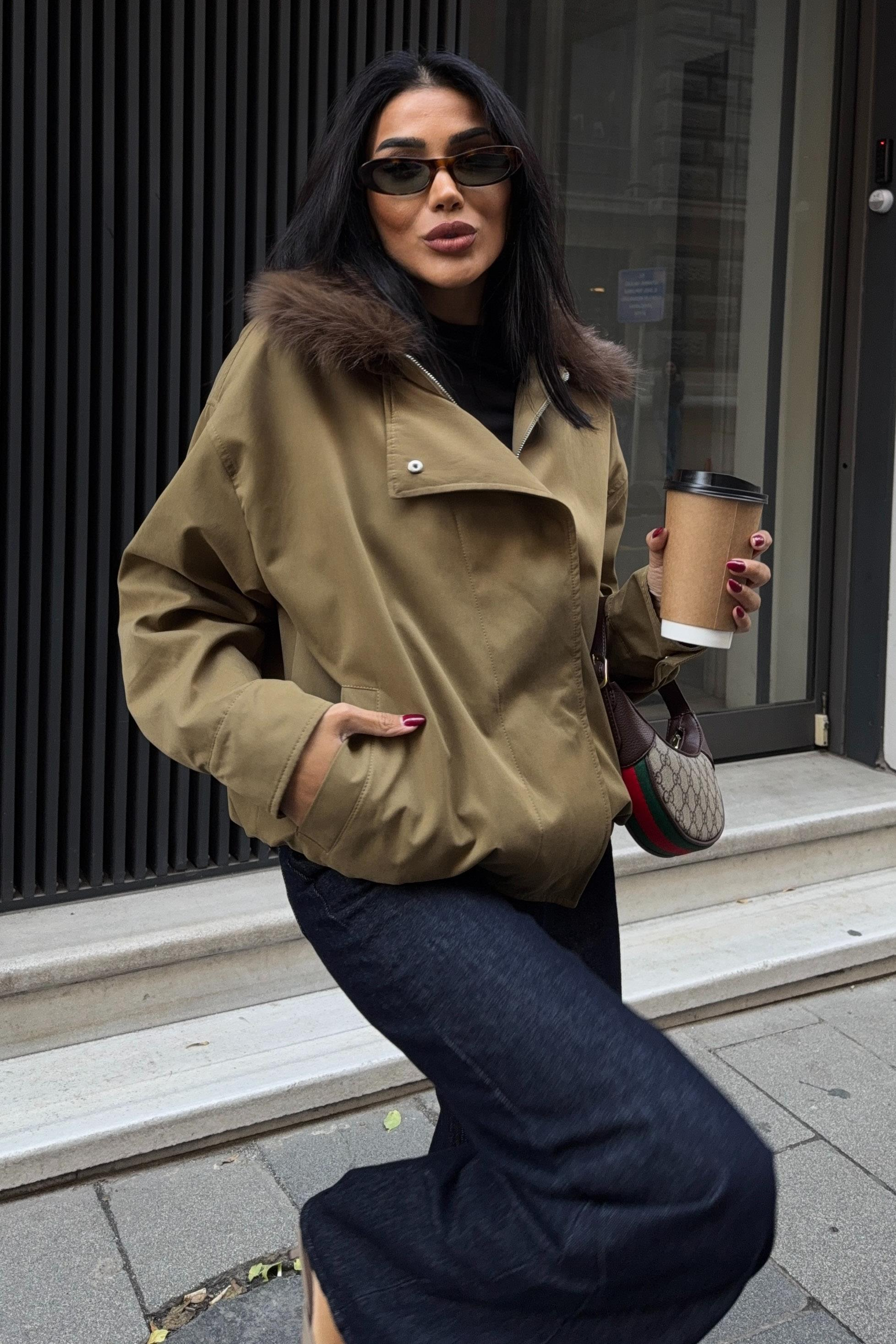S6K6136Fur Collar Parka Bomber Jacket 6136