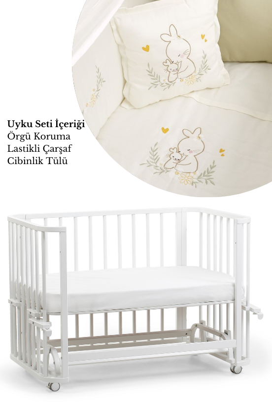 Beyaz Ahşap 6 in 1 Beşik Takım - 70x110