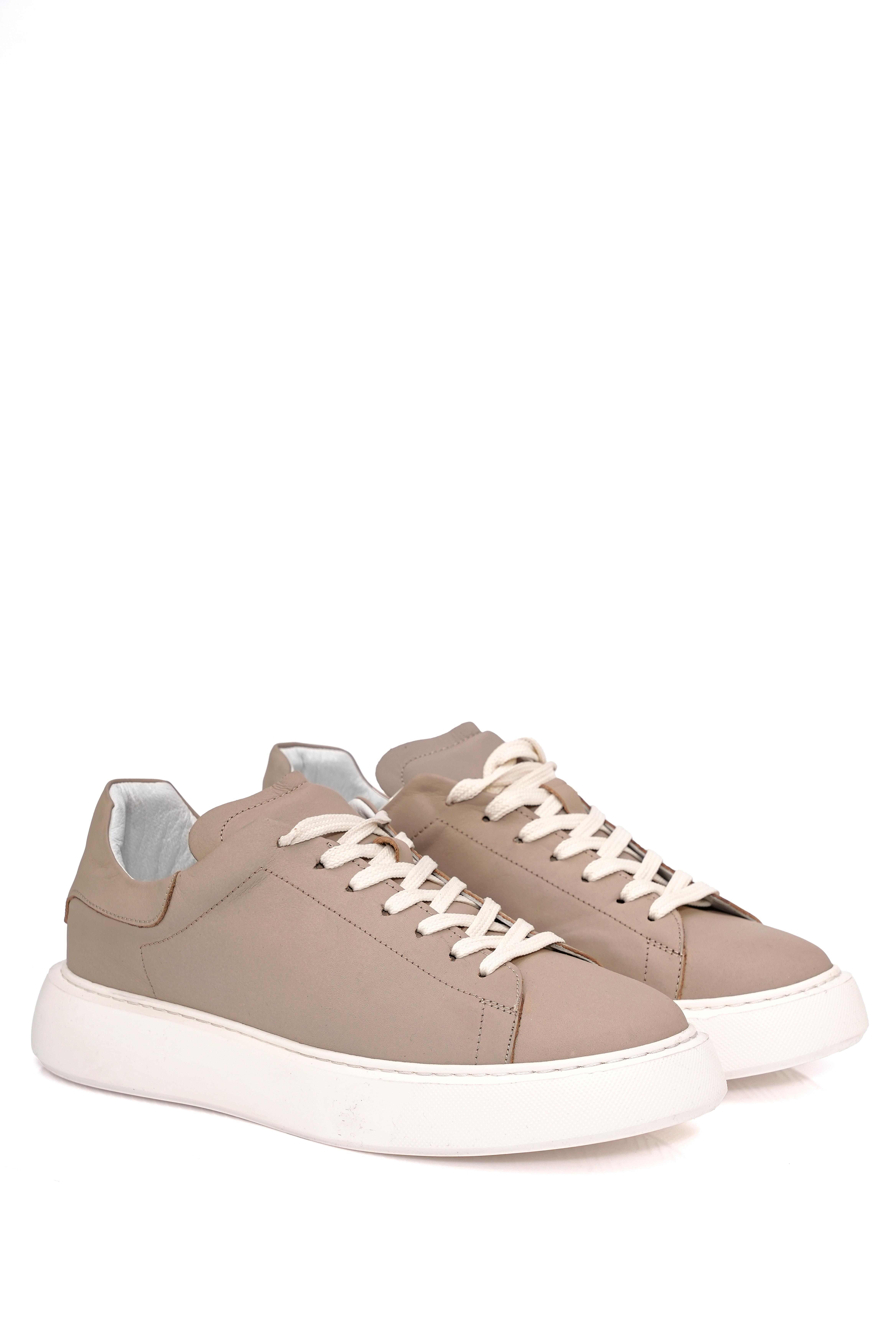 Bağcıklı Eva Taban Bej Deri Sneaker Ayakkabı 2025-3