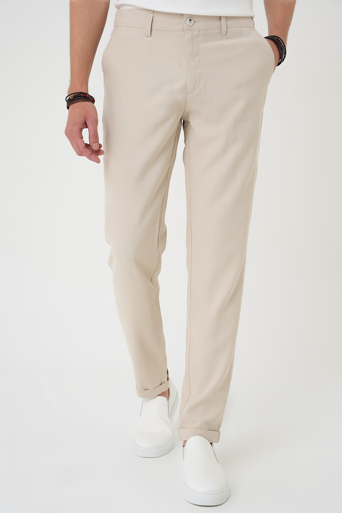 Comfort Beli Lastikli Rayon Karışımlı Krem Jogger Pantolon  P 1194
