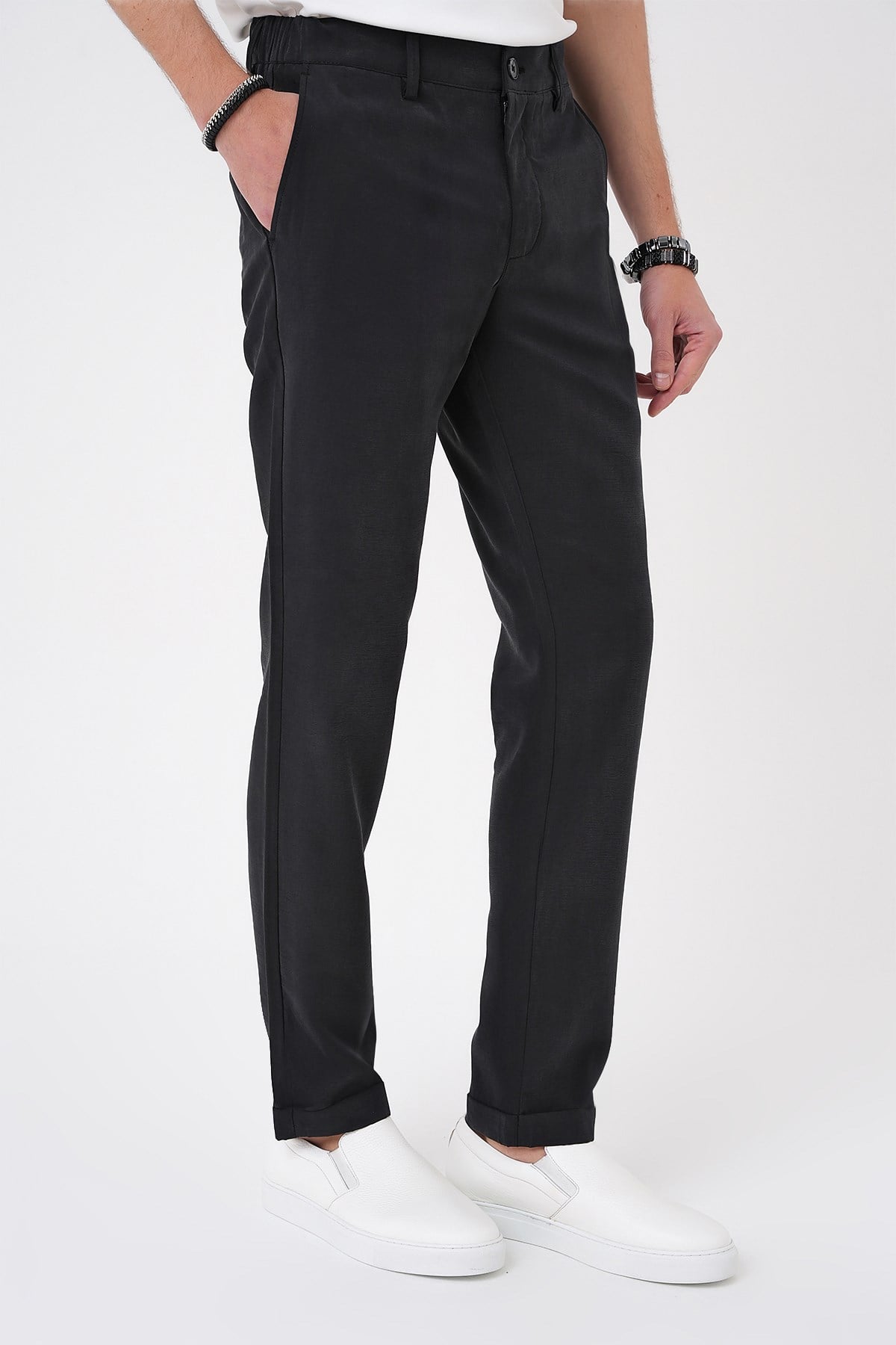 Comfort Beli Lastikli Rayon Karışımlı Siyah Jogger Pantolon  P 1194