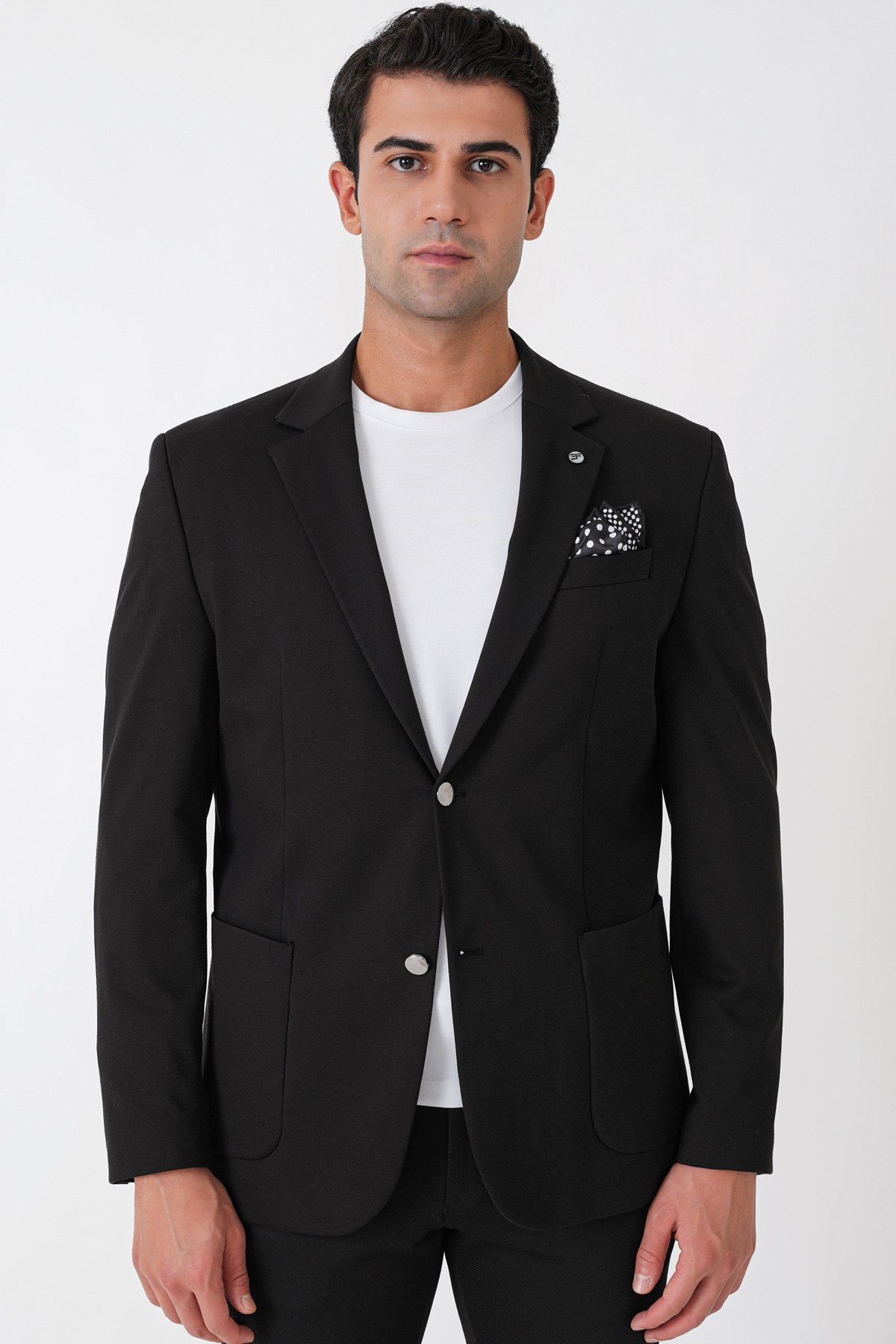 Comfort Fit Çift Yırtmaç Torba Cep Metal Düğmeli Siyah-1 Blazer Ceket C 734