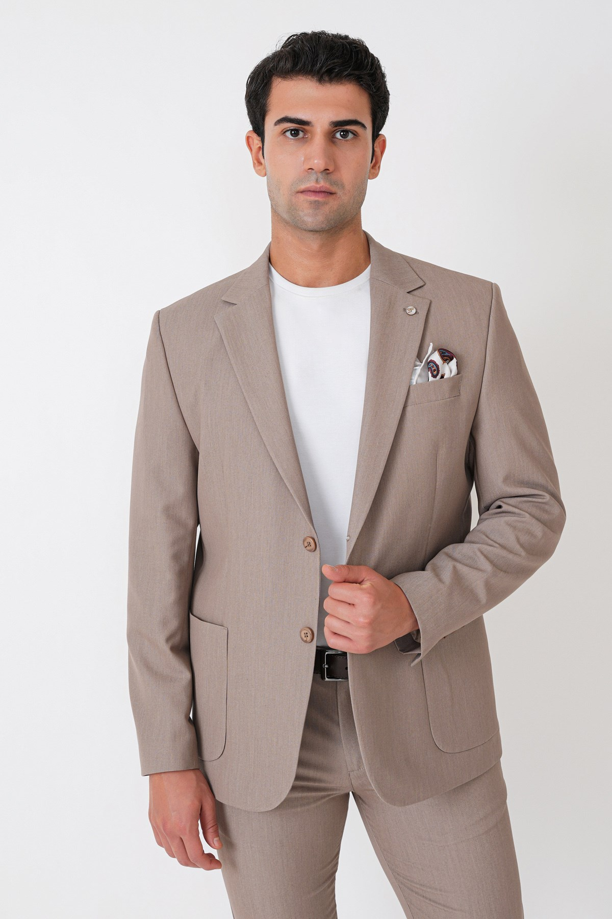 Comfort Fit Esnek Pamuklu Torba Cep Bej Blazer Ceket C 743
