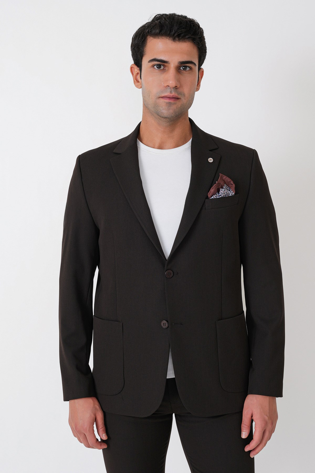 Comfort Fit Esnek Pamuklu Torba Cep Kahverengi Blazer Ceket C 743