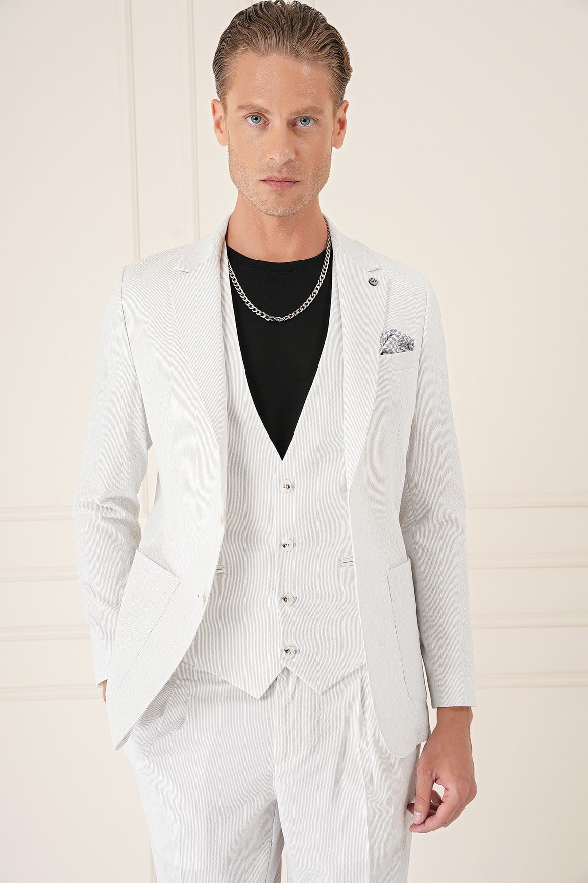 Comfort Fit Gofre Kumaş Pamuk Yelekli Casual Taş Ceket C 678