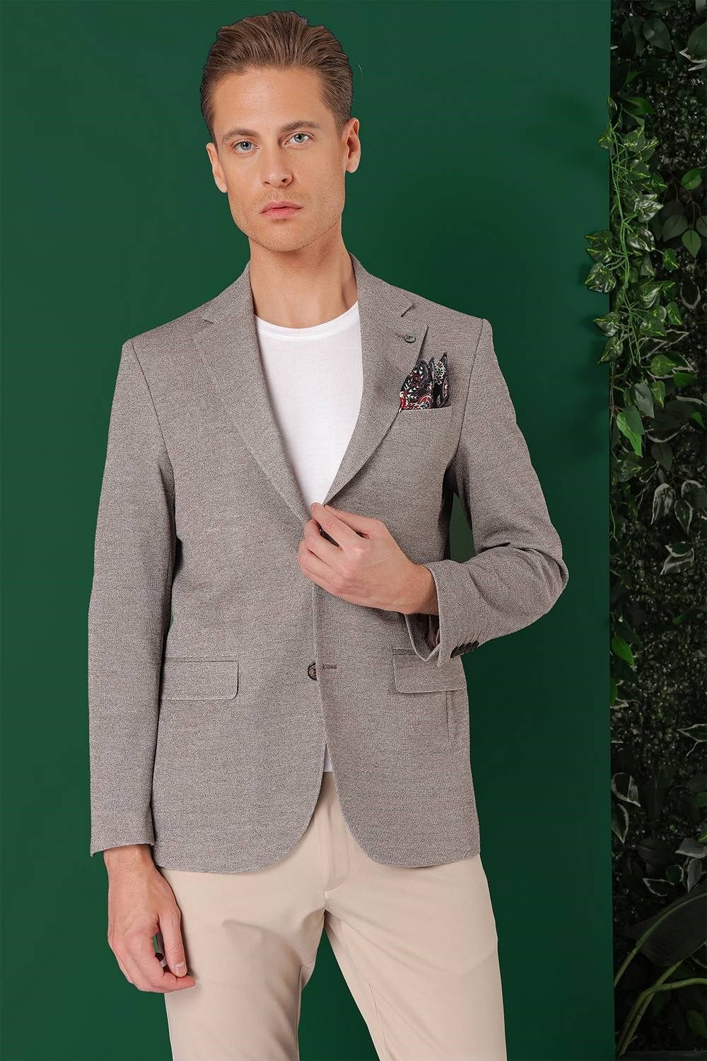 Comfort Fit Kırçıllı Dokuma Pamuklu Casual Vizon Ceket C 665