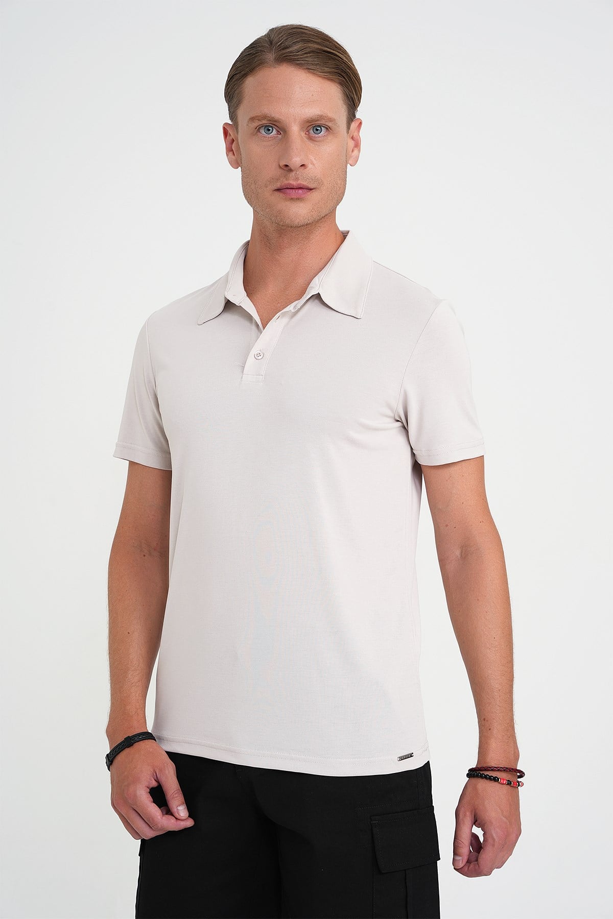 Comfort Fit Modal Karışım Kıvrılmaz Polo Yaka Taş Tişört TS 903