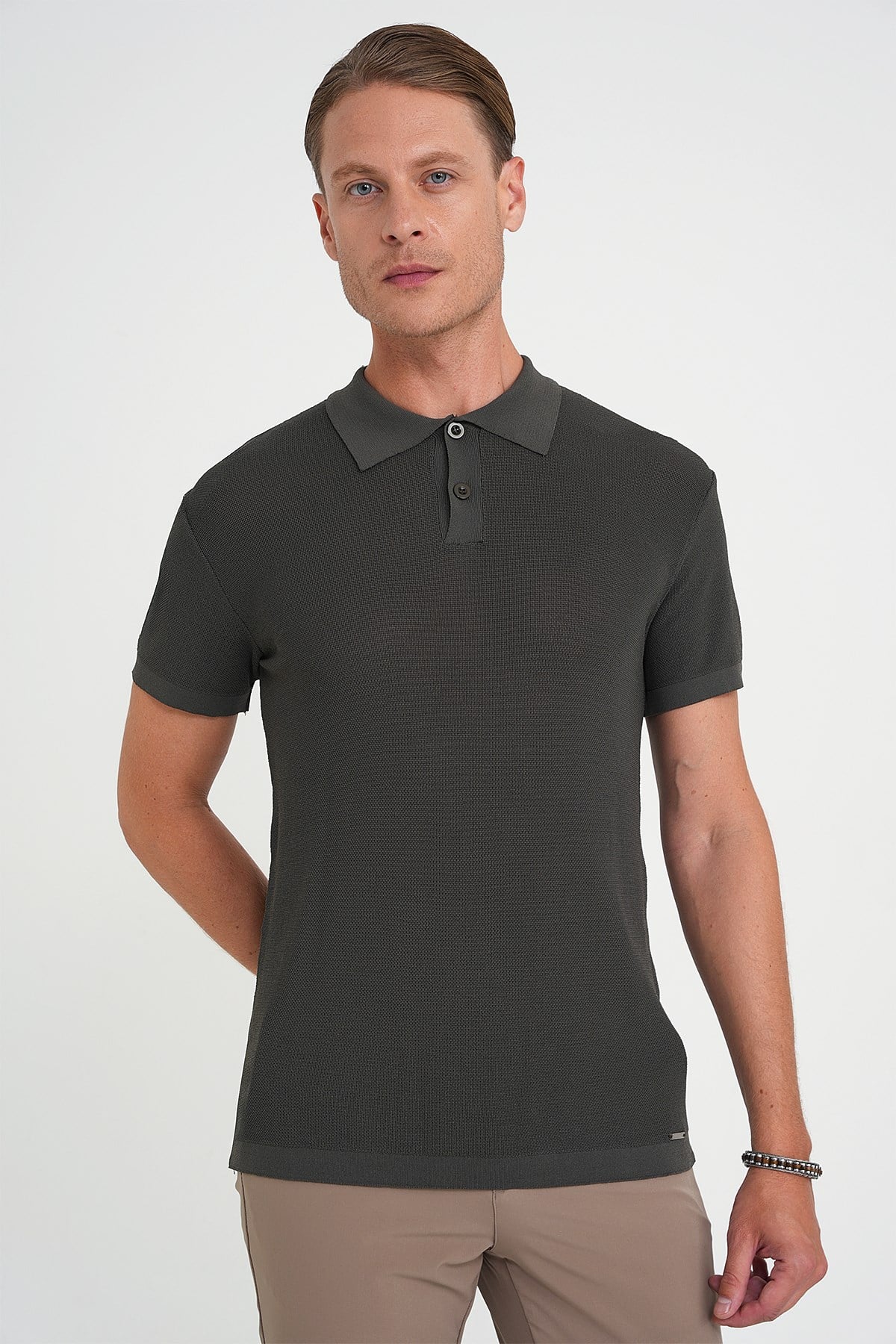 Comfort Fit Polo Yaka Kısa Kollu Haki Triko Tr 883
