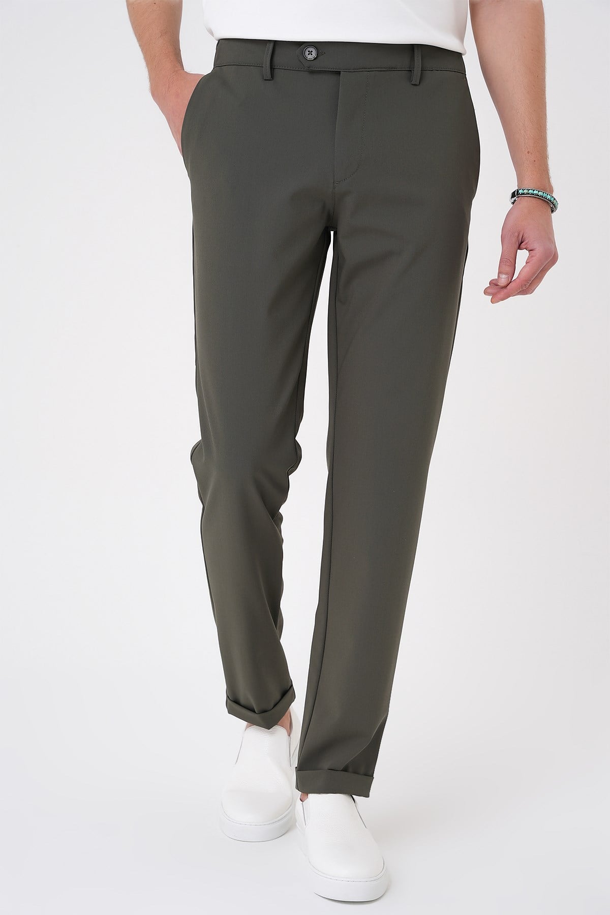 Comfort Fit Rahat Kalıp Beli Lastikli Haki Jogger Pantolon  P 1184