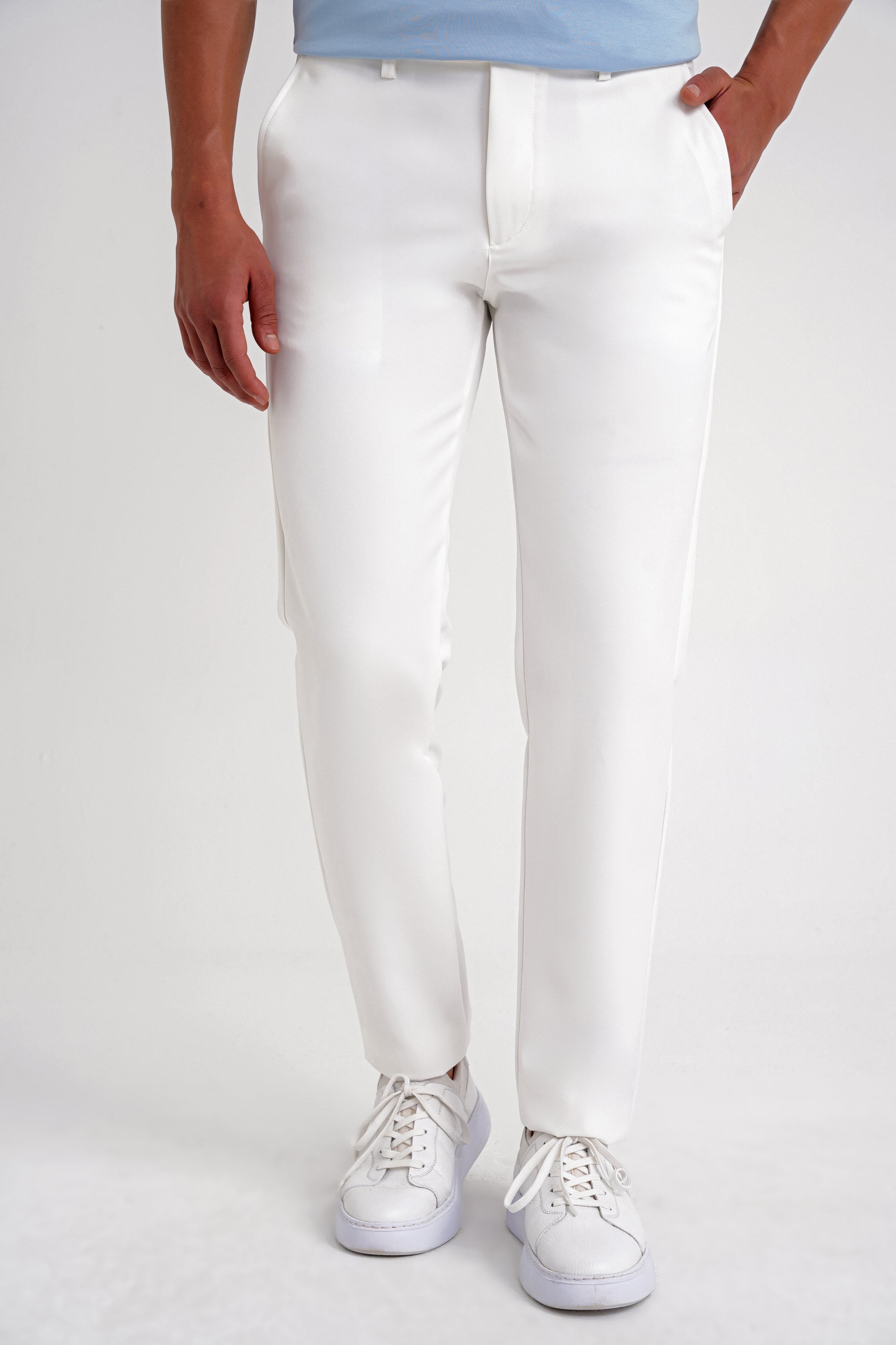 Comfort Fit Rahat Kalıp Beli Lastikli Esnek Pamuklu Beyaz Jogger Pantolon P 1195