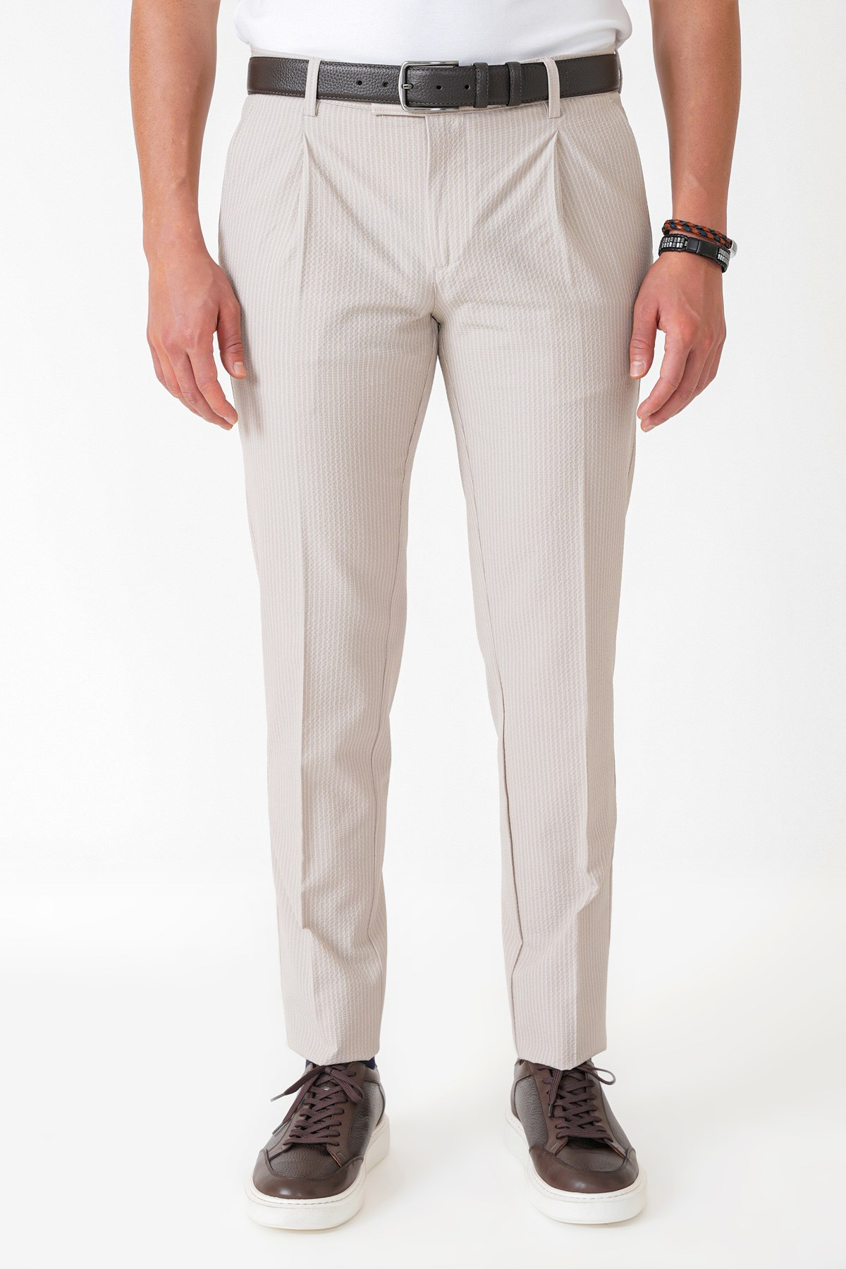 Comfort Fit Rahat Kalıp Pileli Esnek Pamuklu Çizgili Taş Jogger Pantolon P 1218