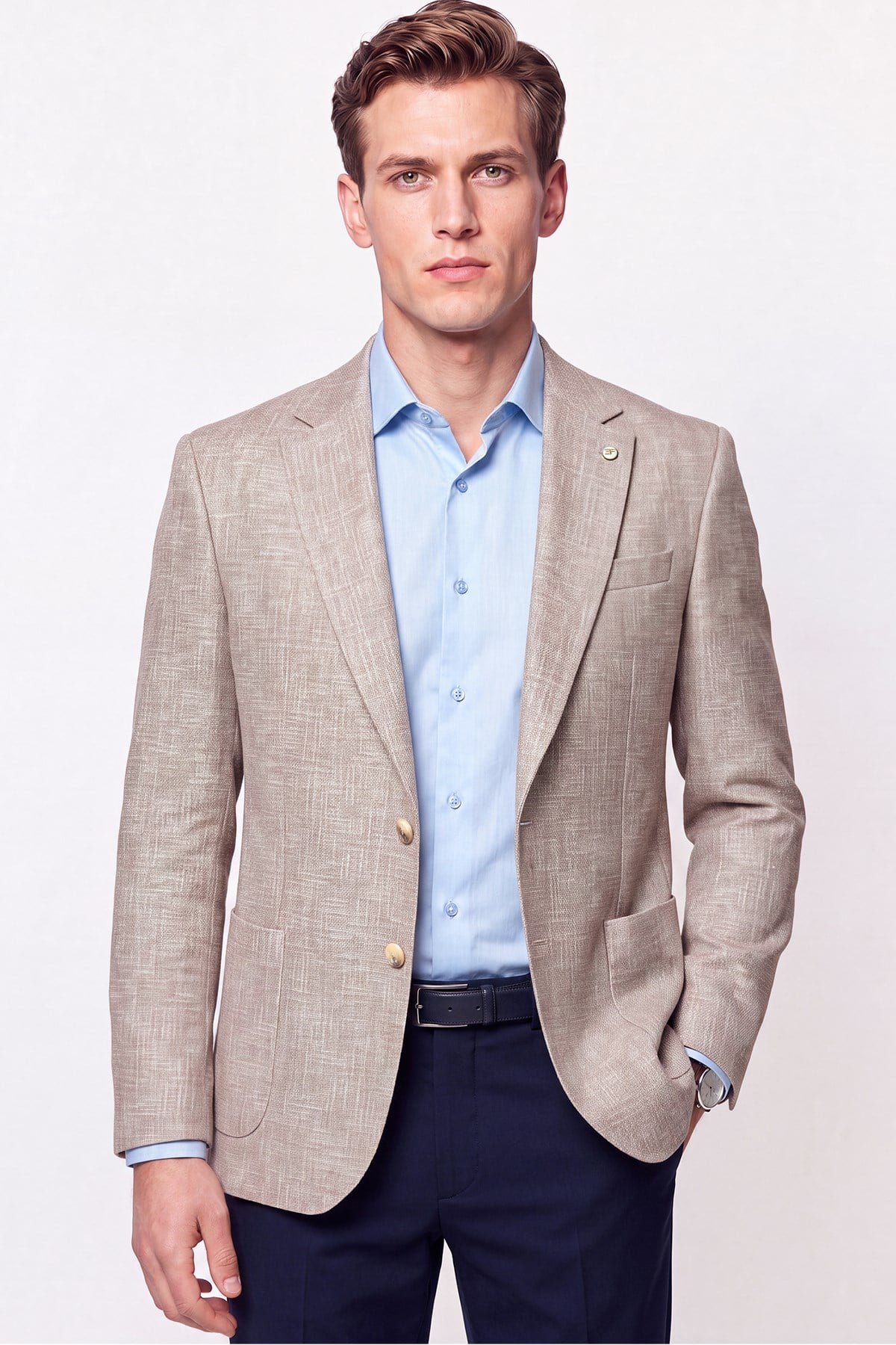 Comfort Fit Torba Cep Esnek Pamuklu Camel Blazer Ceket C 740