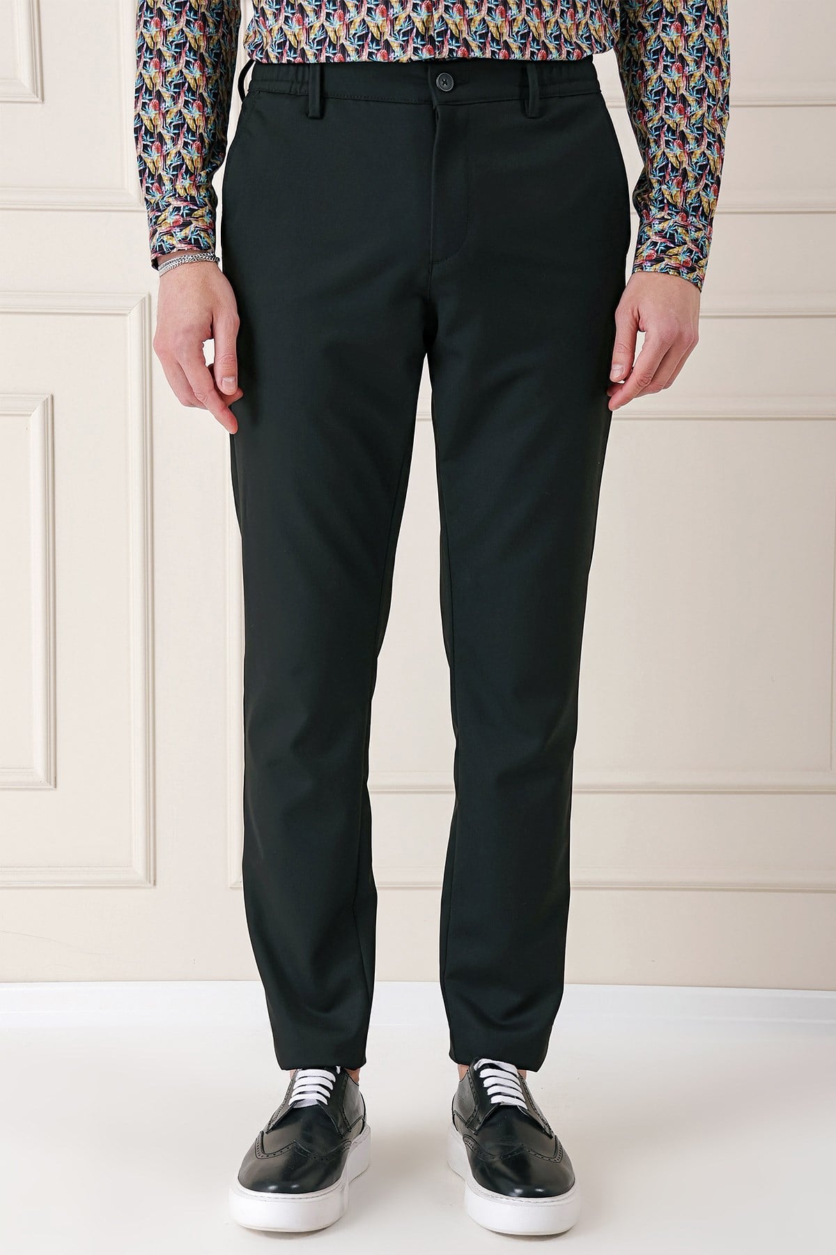 Comfort Fit Yan Cep Beli Lastikli Esnek Pamuk Siyah Jogger Pantolon P 1143
