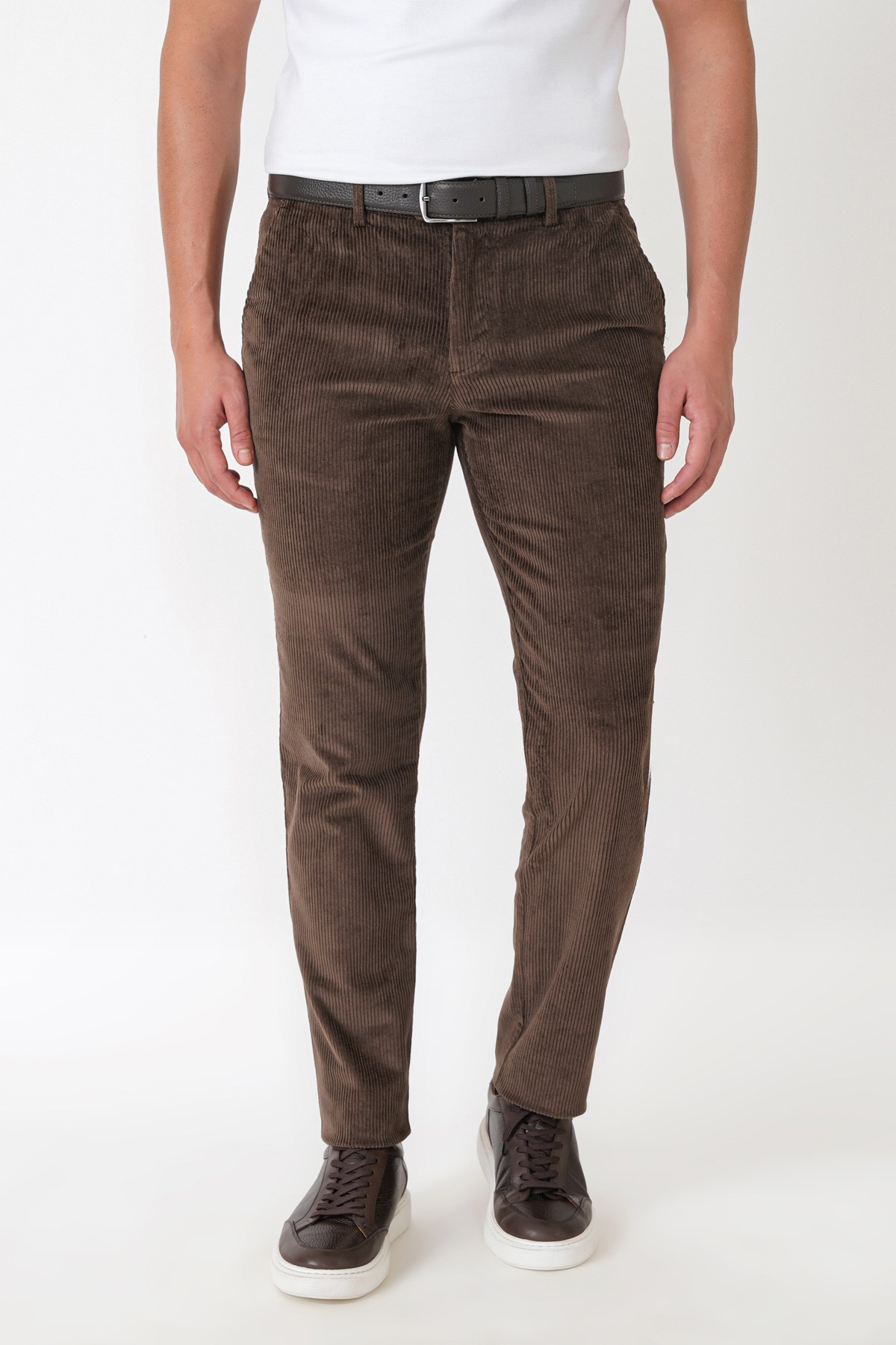Comfort Fit Yan Cepli Dikine Fitilli Esnek Kahverengi Kadife Pantolon P 1235