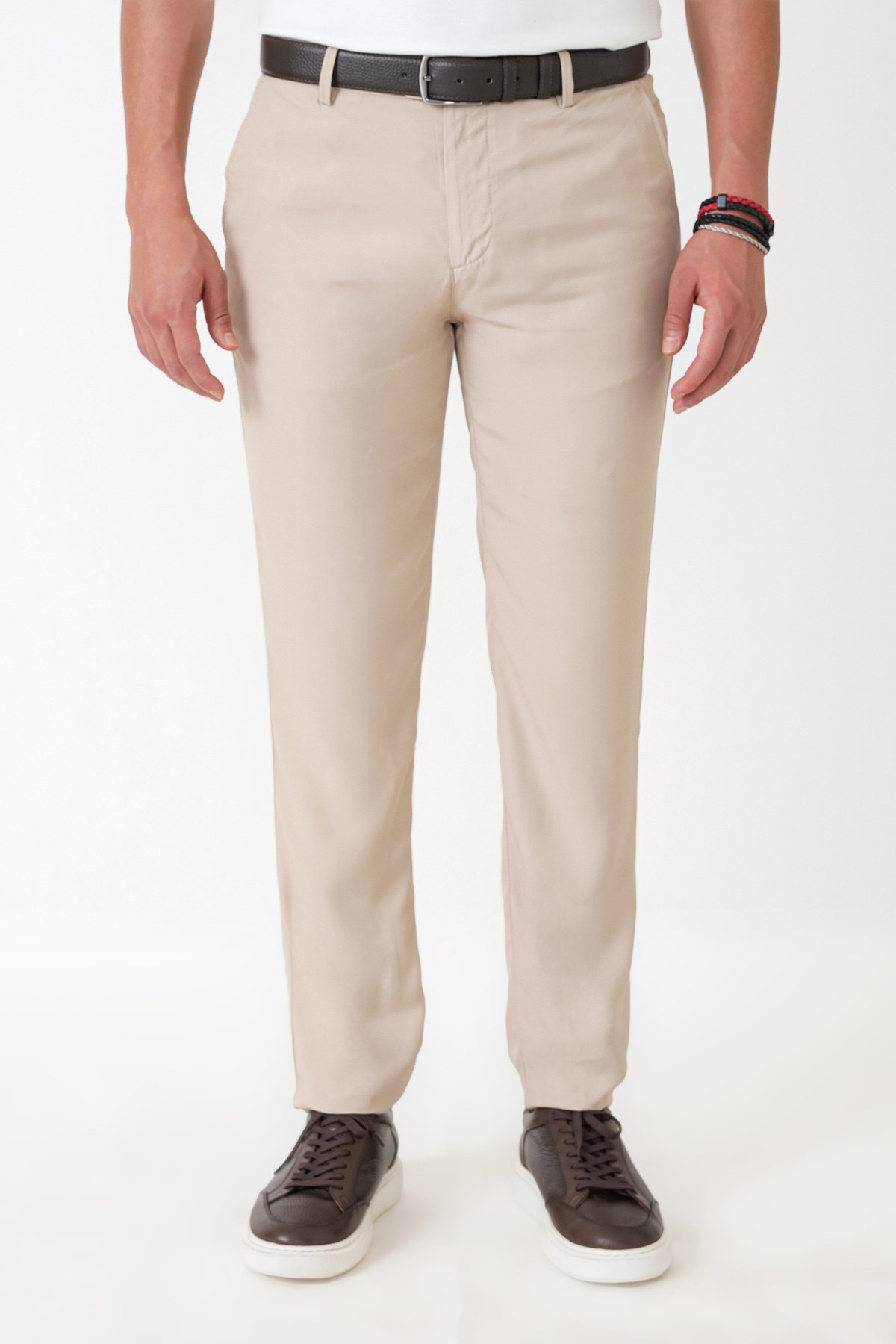 Comfort Fit Yan Cepli Pamuklu Bej Pantolon P 1225
