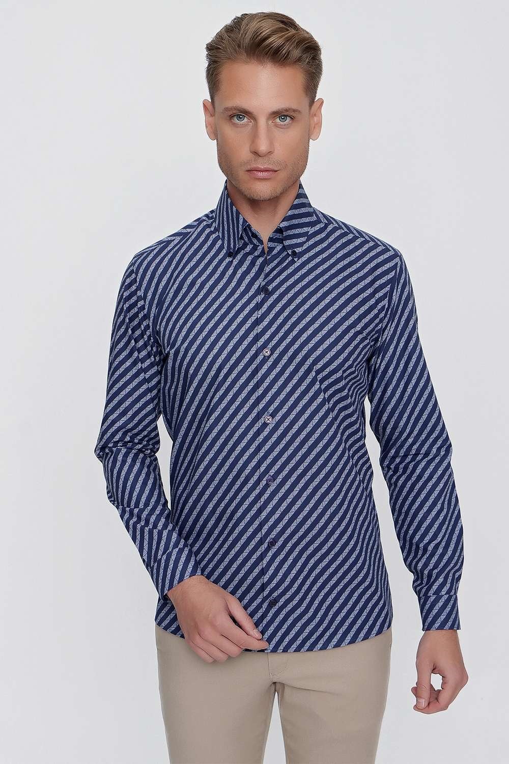 G 1517 Slim Fit Lacivert Spor Gömlek