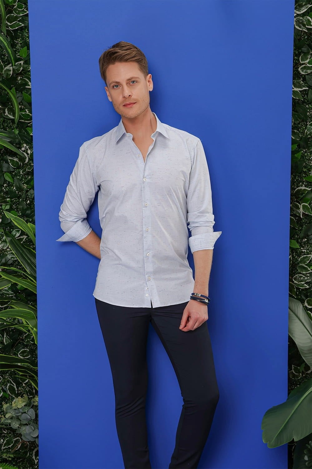 G 1532 Slim Fit Mavi Klasik Gömlek